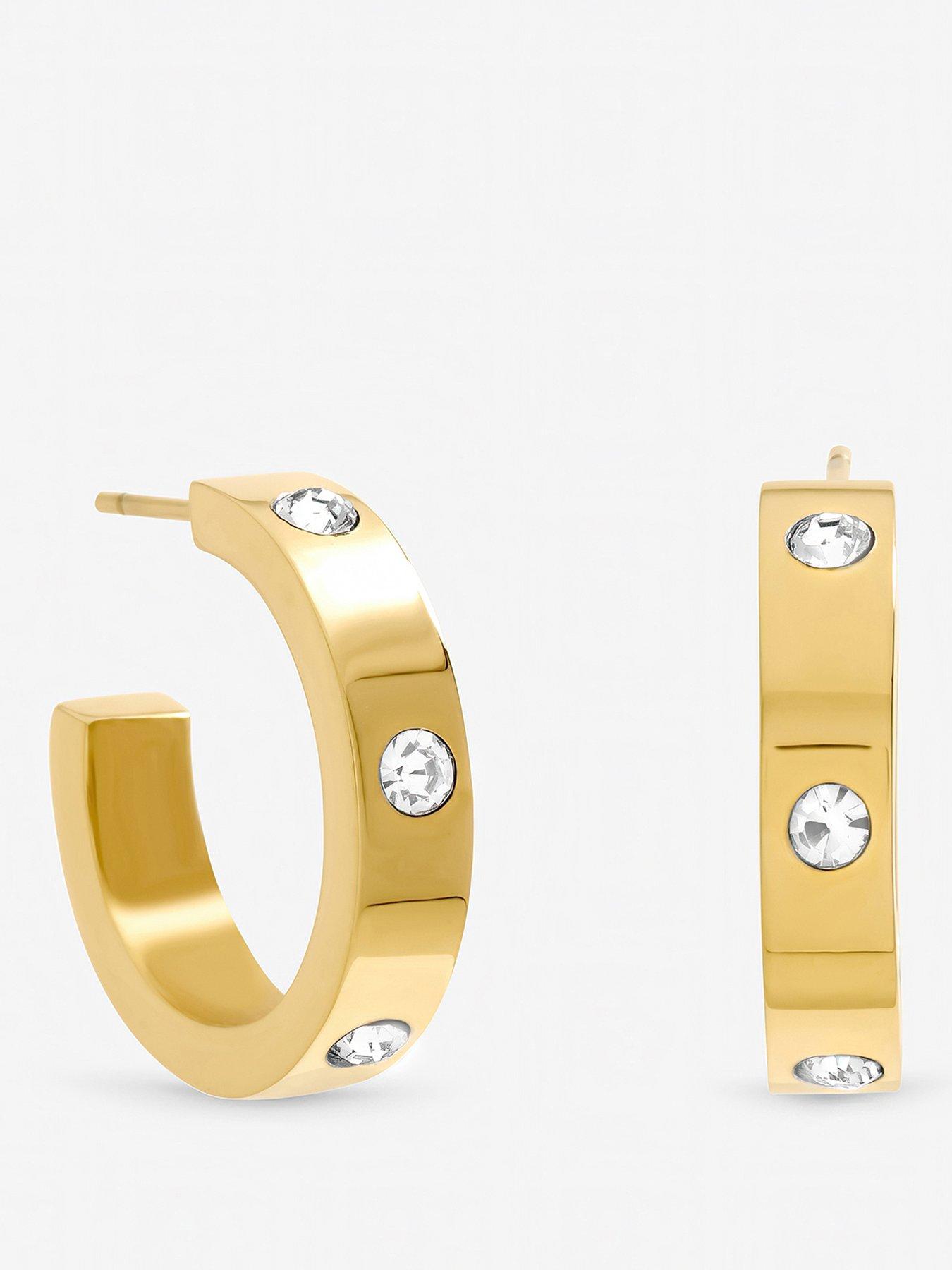 Jon Richard Gold Plated Waterproof and Crystal Hoop Earrings