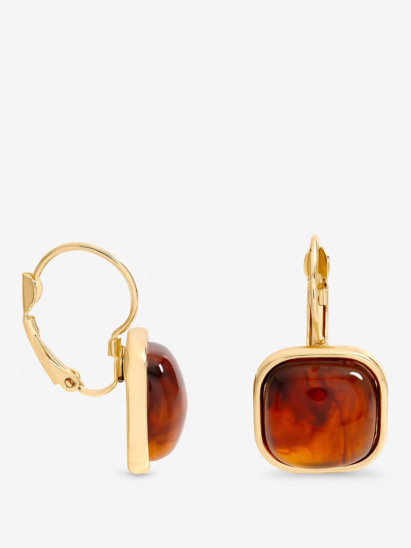 Mood Gold Plated Square Resin Drop Earrings