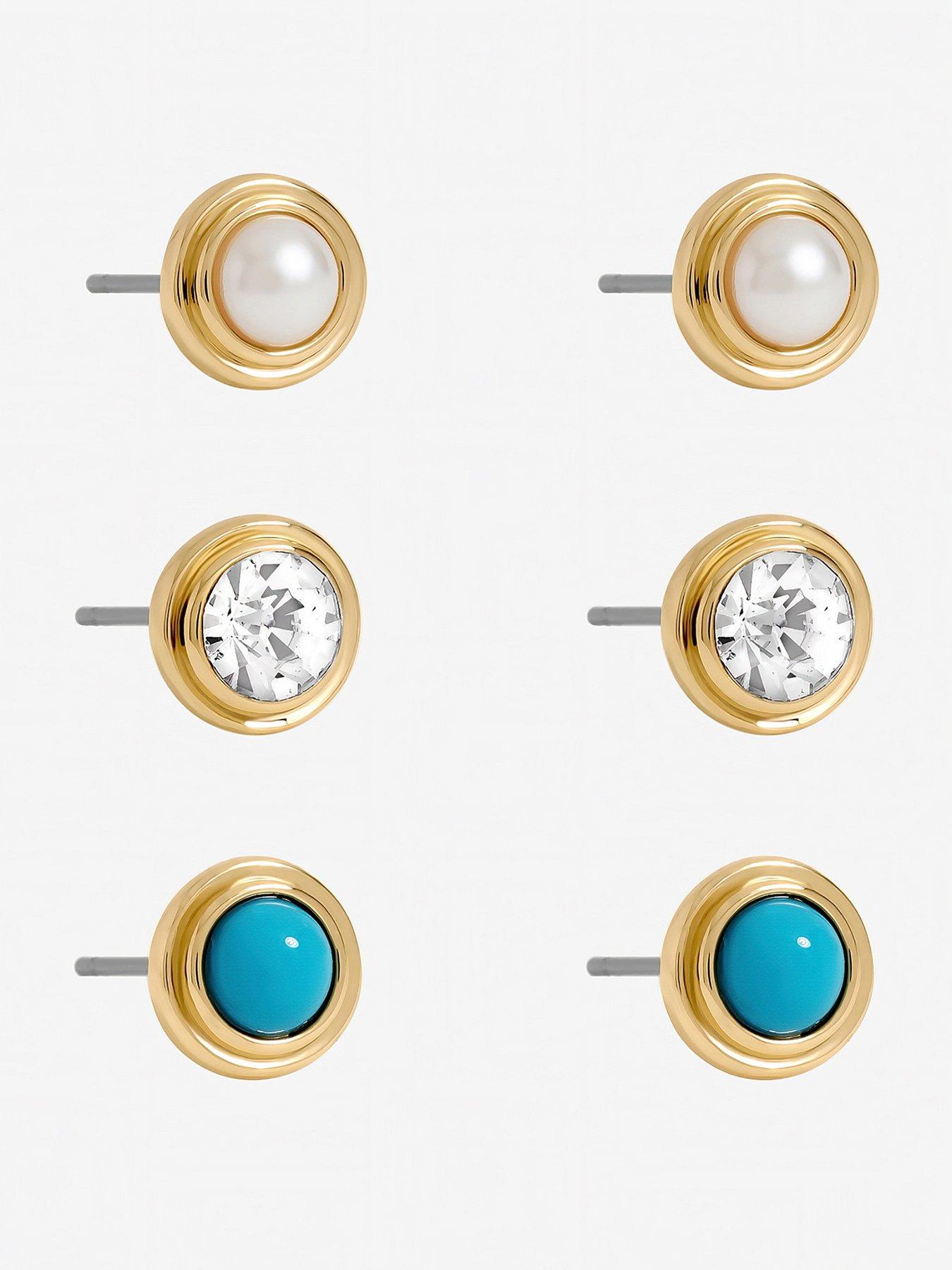 Mood Mood Gold Plated Turquoise and Pearl Studs - Pack of 3