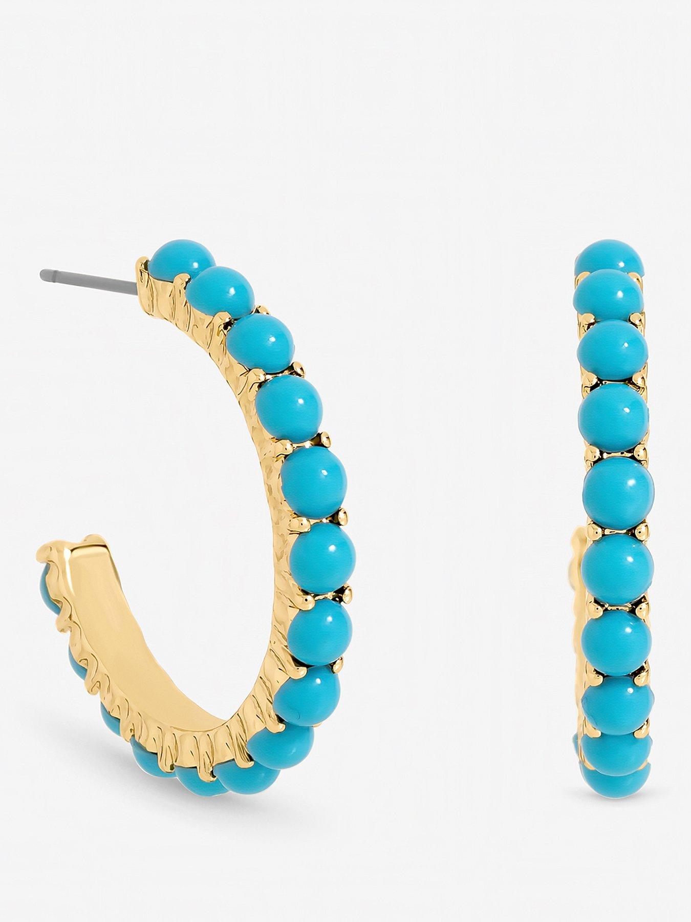 Mood Mood Gold Plated and Blue Bead Hoop Earrings