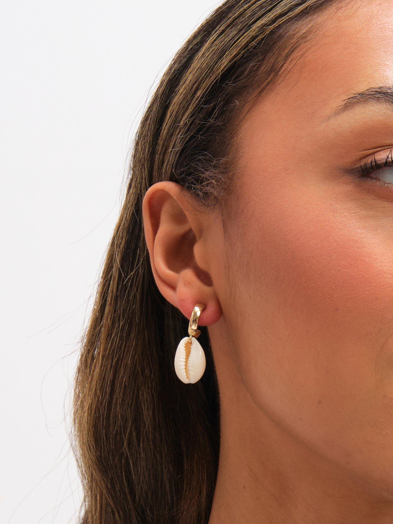 Image 2 of 4 of Mood Gold Plated Real Shell Charm Earrings - Pack of 3