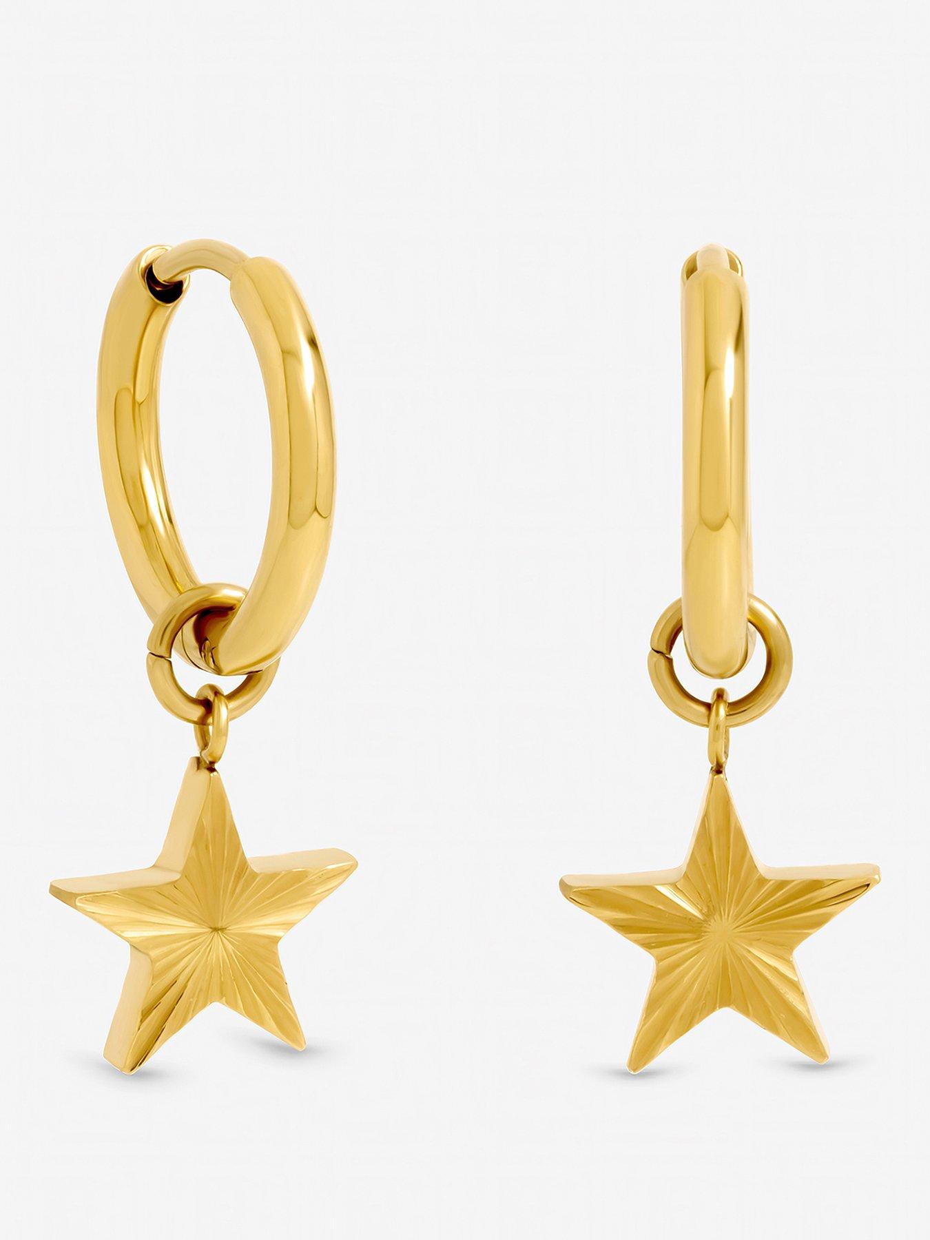 Jon Richard Gold Plated Waterproof Diamond Cut Star Huggie Earrings