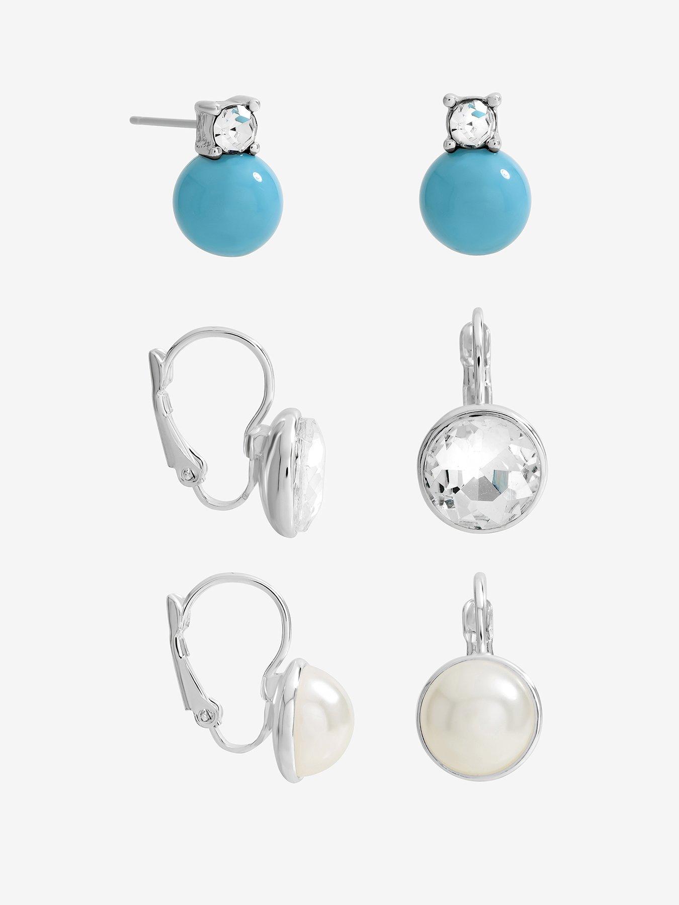 Image 1 of 3 of Mood Silver Plated Crystal and Pearl Charm Hoops - Pack of 3