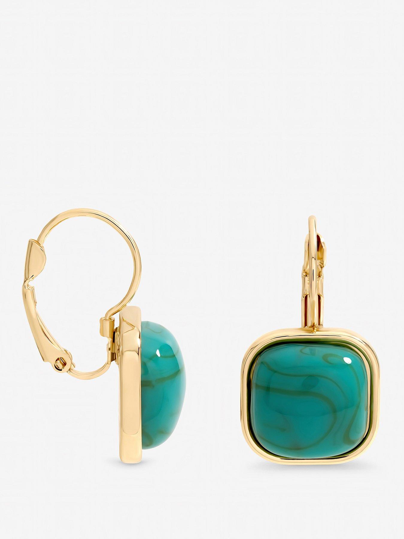Image 1 of 3 of Mood Gold Plated and Turquoise Stone Drop Earrings