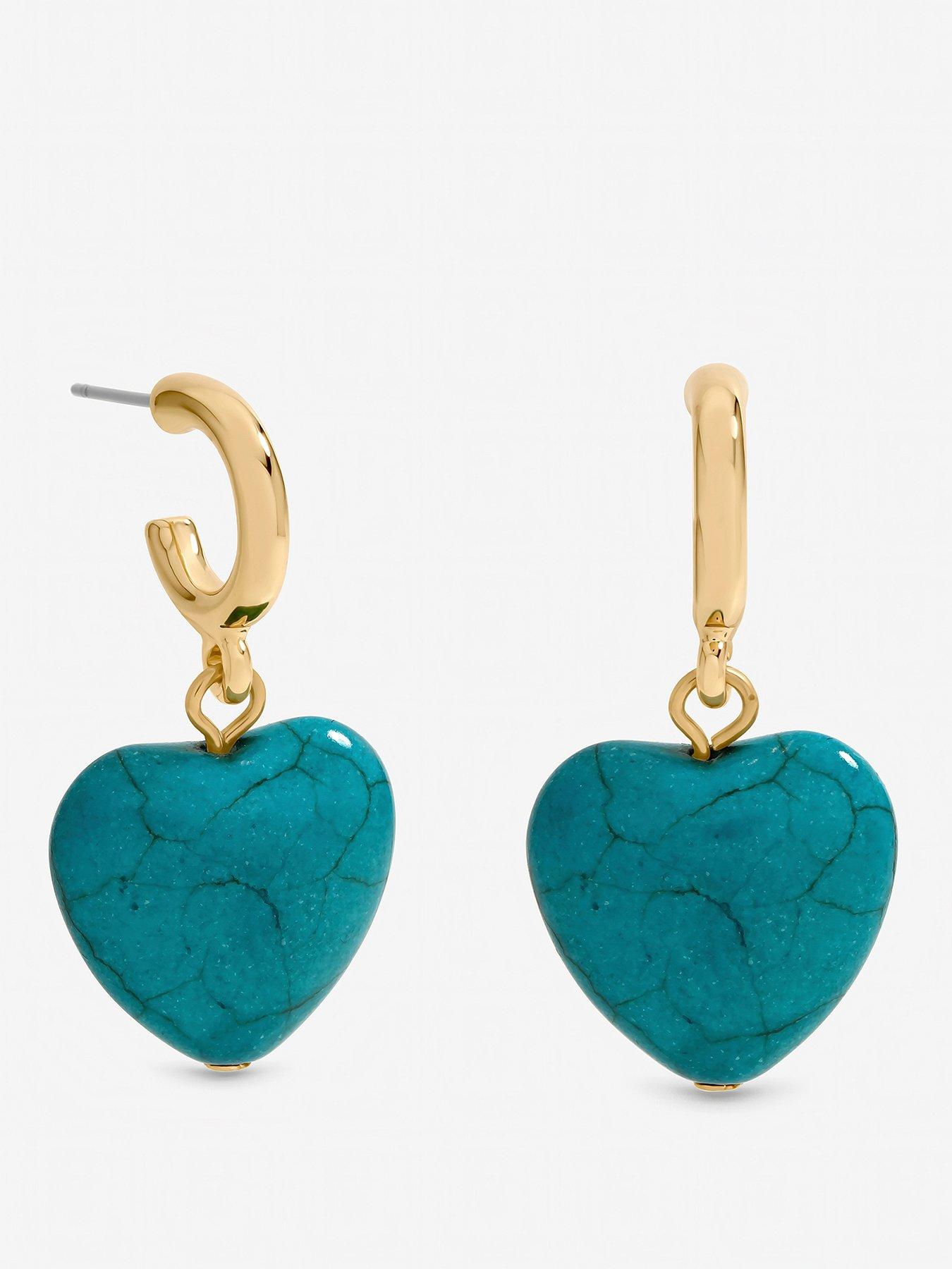 Mood Gold Plated and Turquoise Heart Huggie Earrings