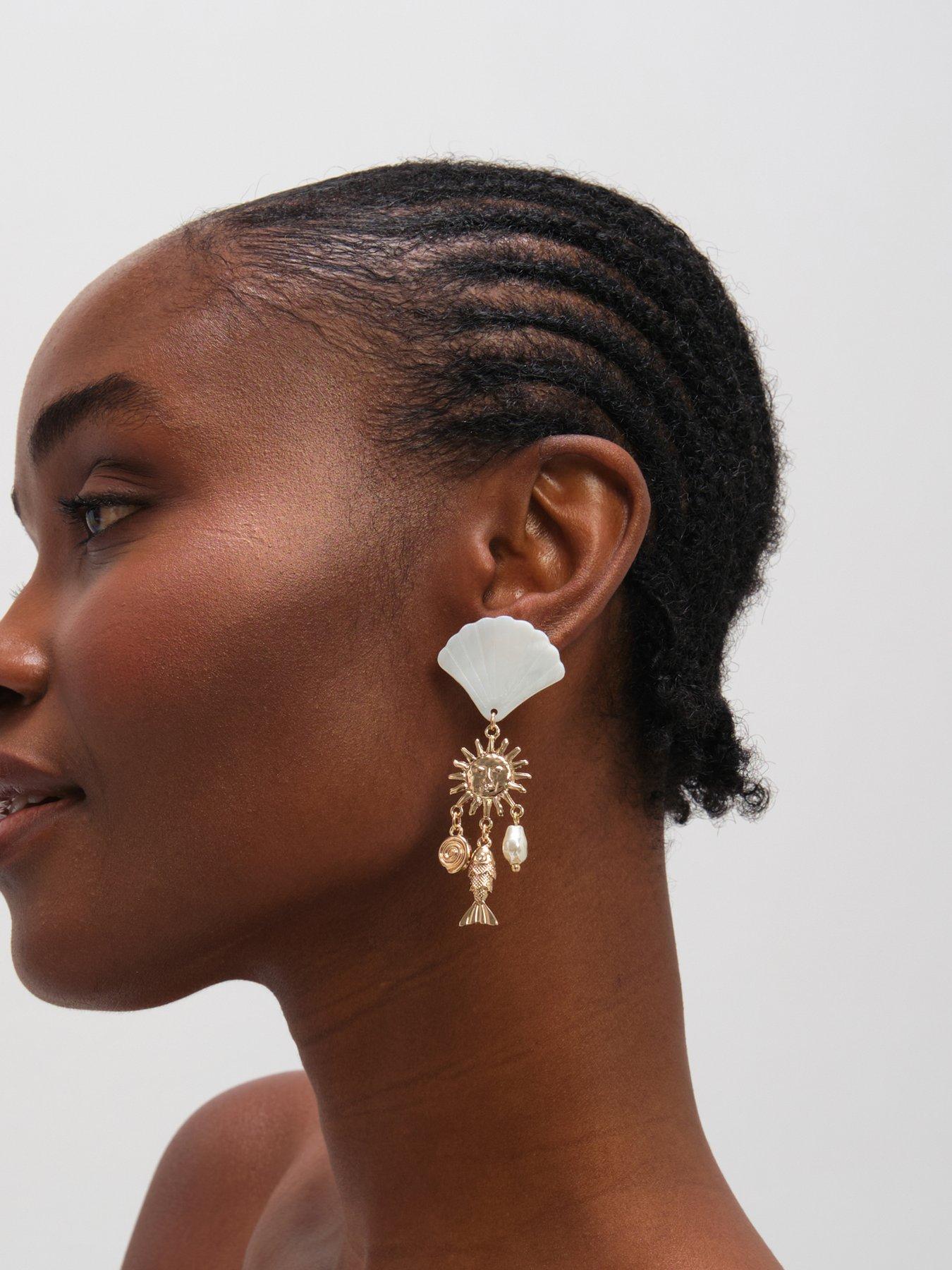 Image 2 of 3 of Mood Mood Gold Plated Statement Shell Drop Earrings