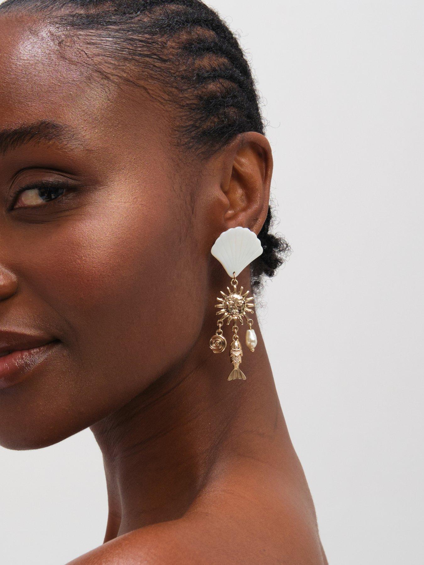 Image 3 of 3 of Mood Mood Gold Plated Statement Shell Drop Earrings