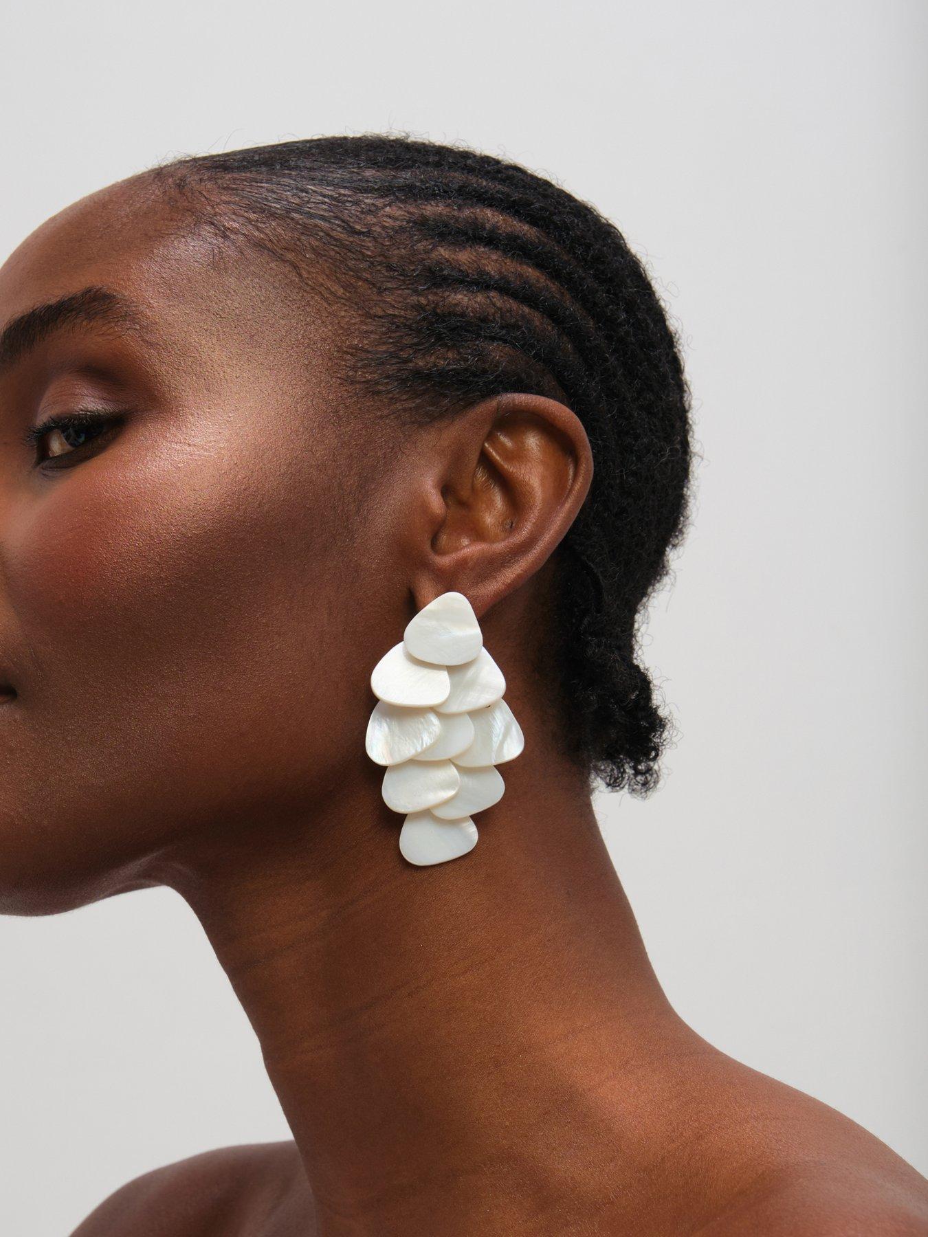 Image 2 of 3 of Mood MOOD STATEMENT SHELL DROPLET EARRINGS