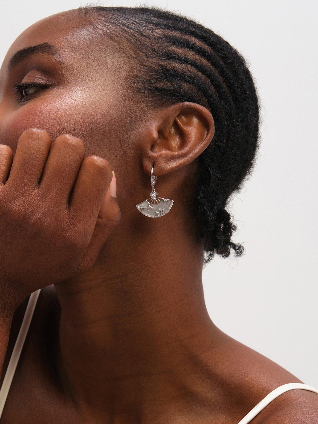 Jon Richard Rhodium Plated Mother of Pearl Fan Earrings