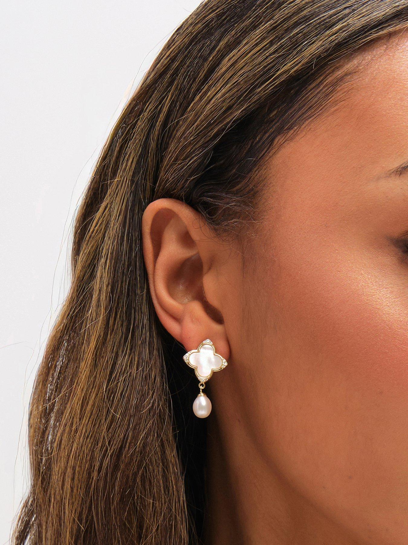 Jon Richard Gold Plated Mother of Pearl and Pearl Clover Earrings