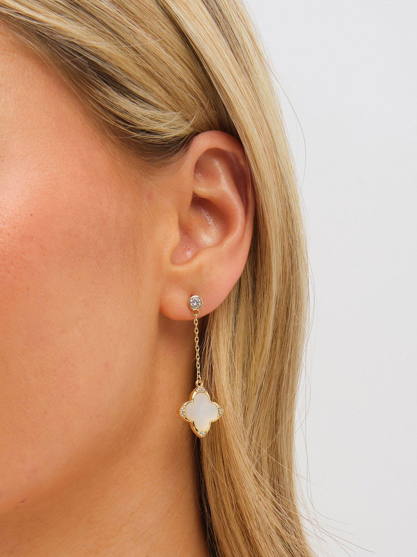 Jon Richard Gold Plated Mother of Pearl and Pearl Drop Clover Earrings