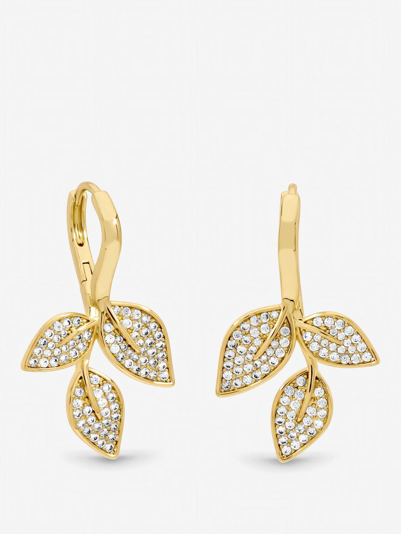 Image 1 of 3 of Jon Richard Gold Plated and Cubic Zirconia Leaf Earrings