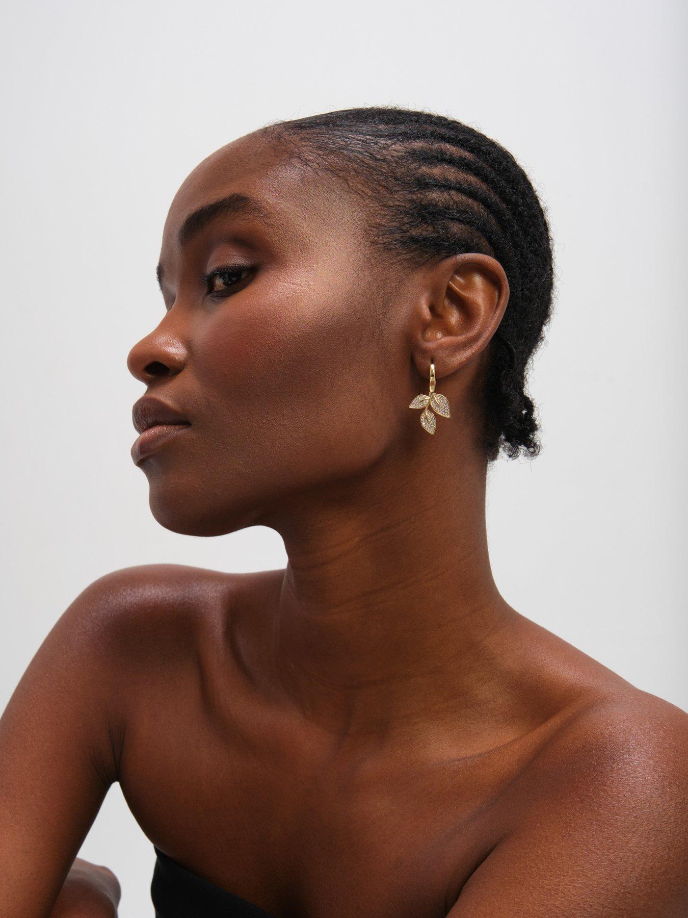Image 2 of 3 of Jon Richard Gold Plated and Cubic Zirconia Leaf Earrings