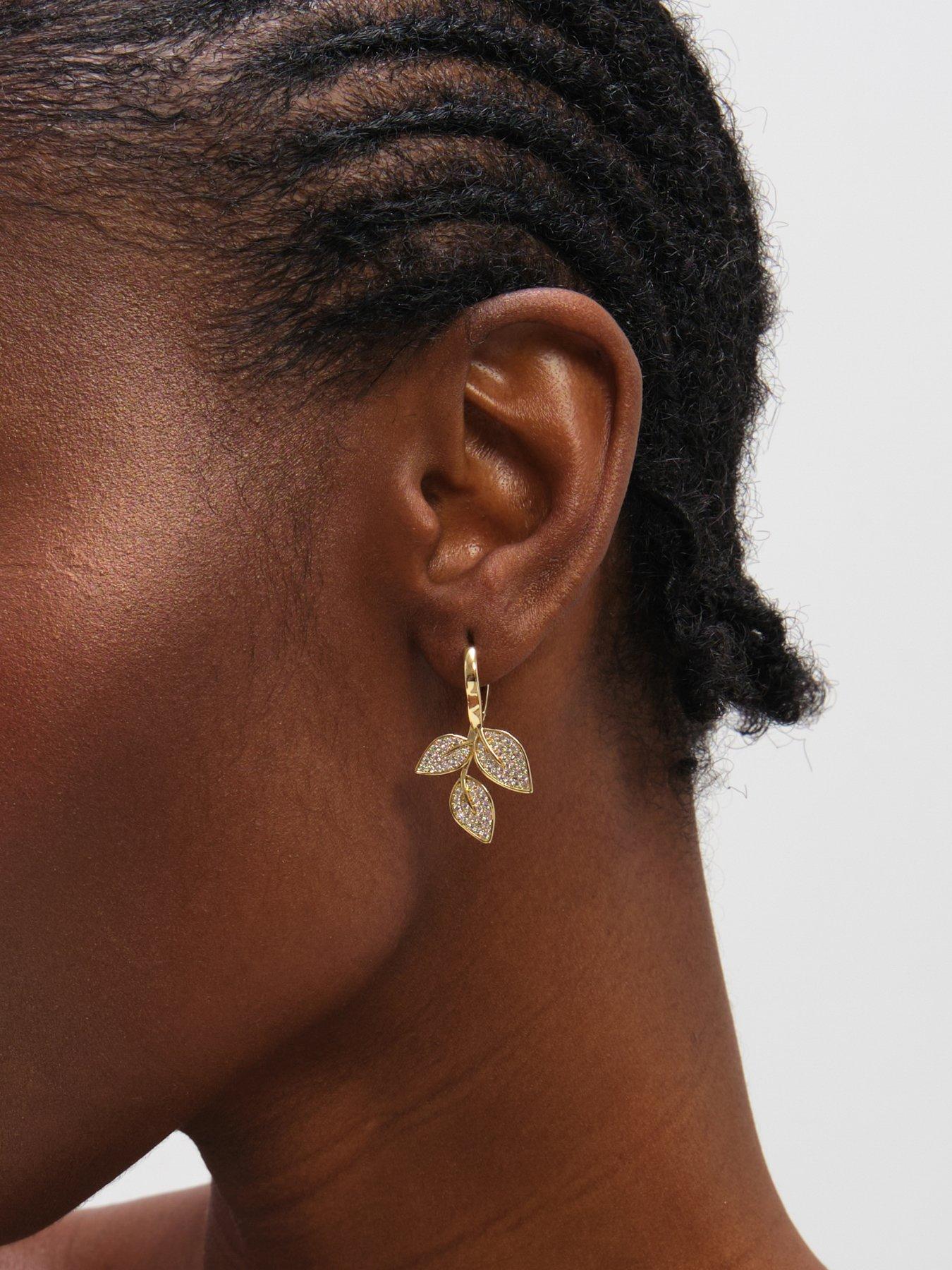 Image 3 of 3 of Jon Richard Gold Plated and Cubic Zirconia Leaf Earrings
