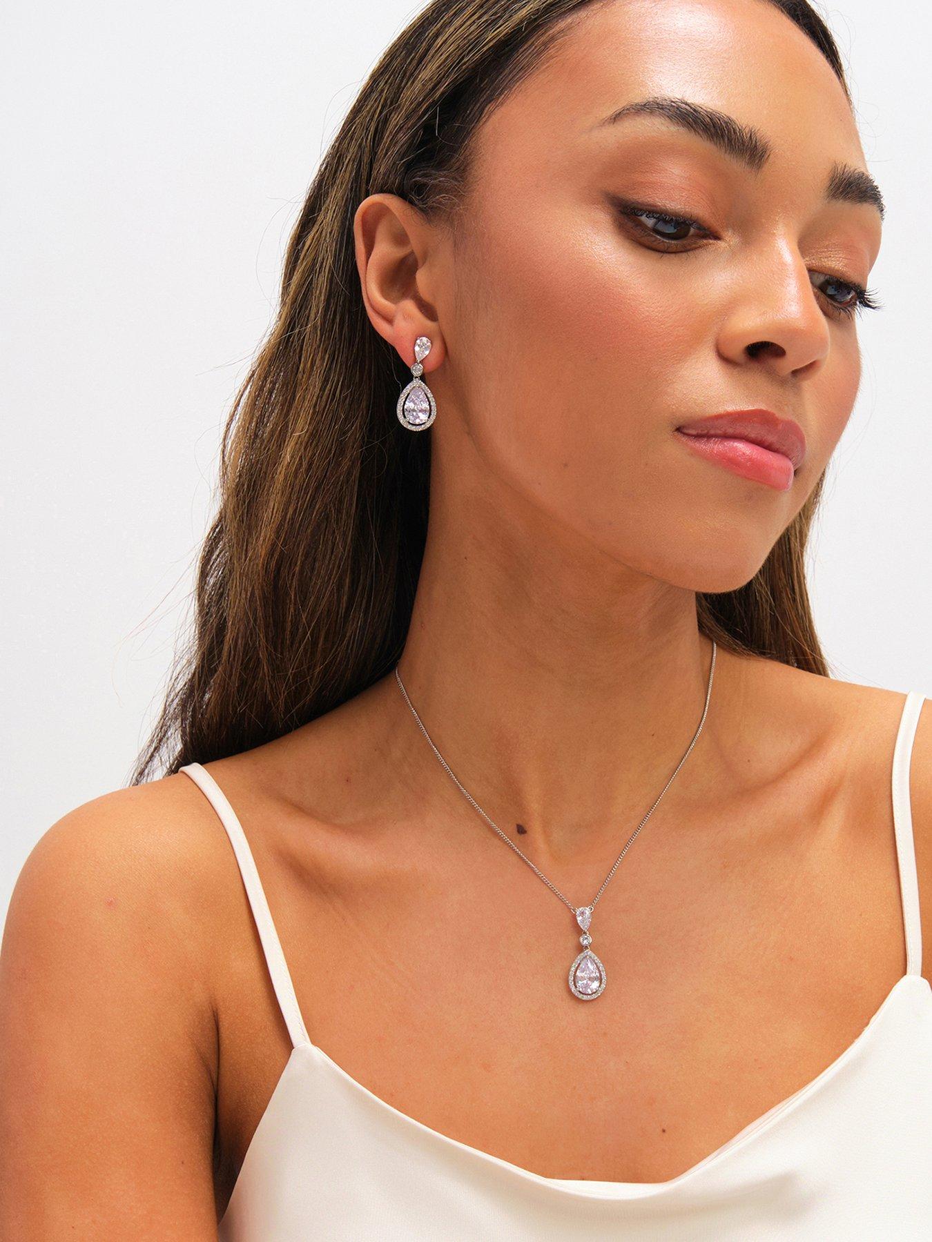 Jon Richard Rhodium Plated Cubic Zirconia Pear Drop Earrings