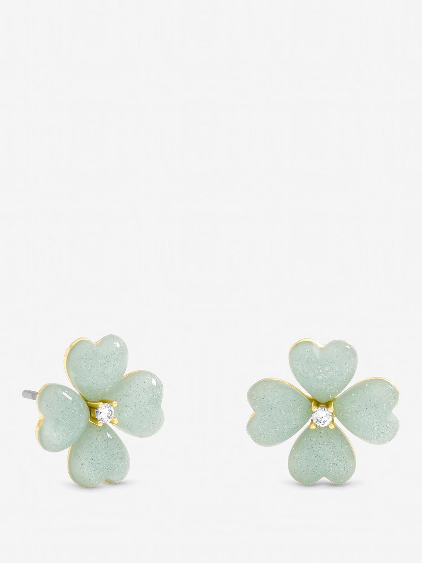 Image 1 of 3 of Jon Richard Gold Plated and Mint Green Flower Stud Earrings