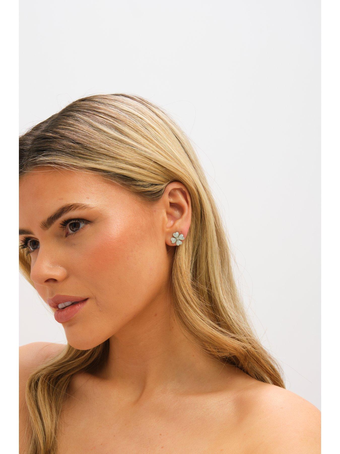 Image 2 of 3 of Jon Richard Gold Plated and Mint Green Flower Stud Earrings