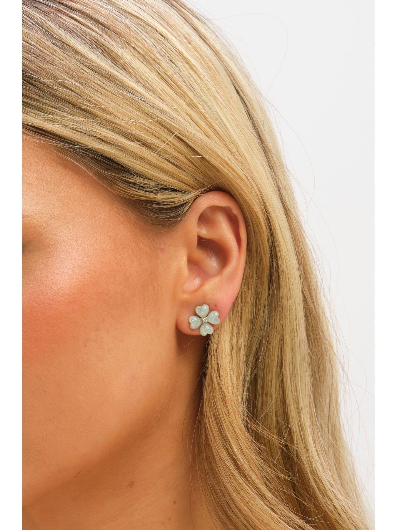 Image 3 of 3 of Jon Richard Gold Plated and Mint Green Flower Stud Earrings