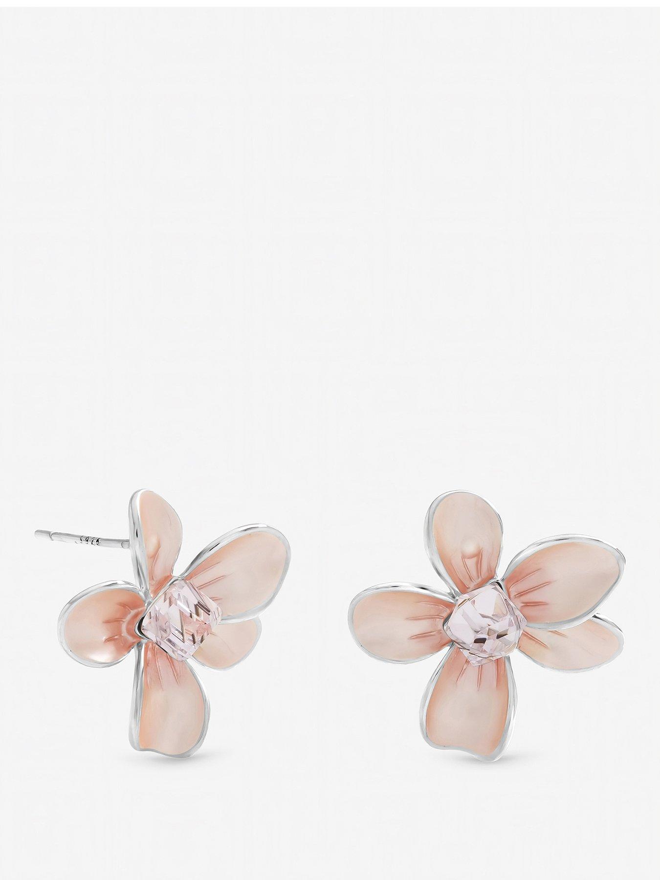 Image 1 of 3 of Jon Richard Silver Plated Blush Pink Flower Earrings