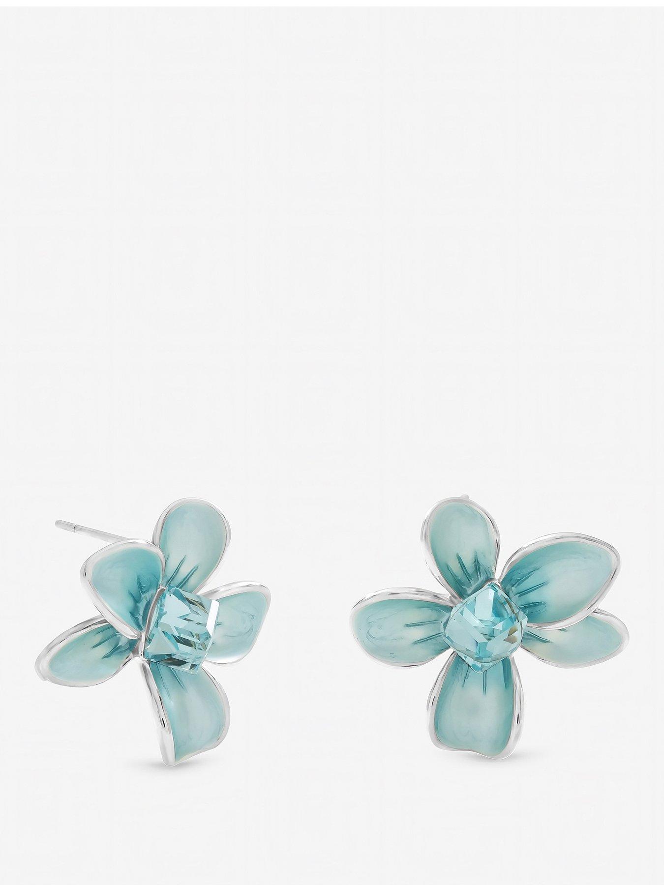 Image 1 of 3 of Jon Richard Silver Plated and Blue Flower Earrings