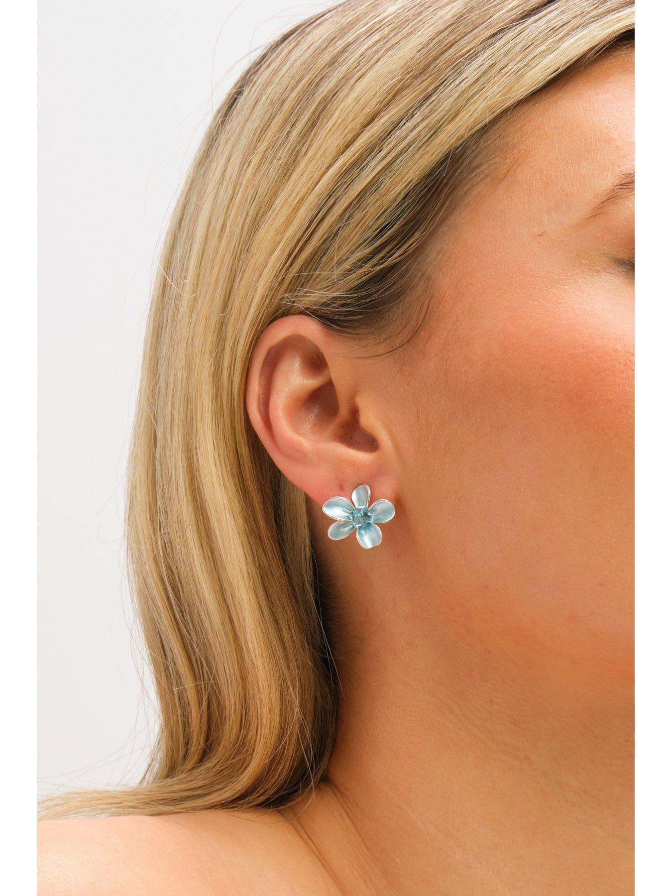 Image 3 of 3 of Jon Richard Silver Plated and Blue Flower Earrings