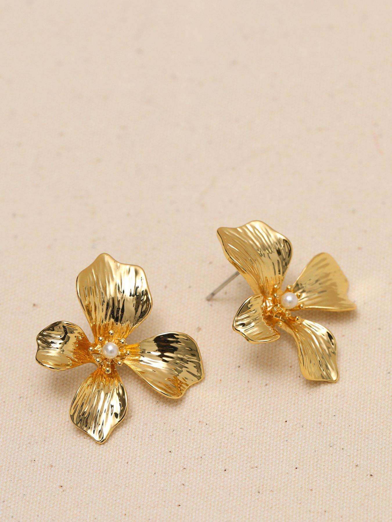 Jon Richard Gold Plated and Pearl Statement Flower Clip Earrings