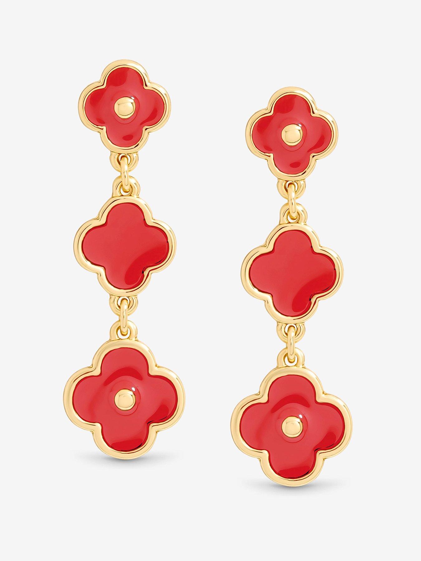 Mood Gold Plated and Coral Clover Drop Earrings