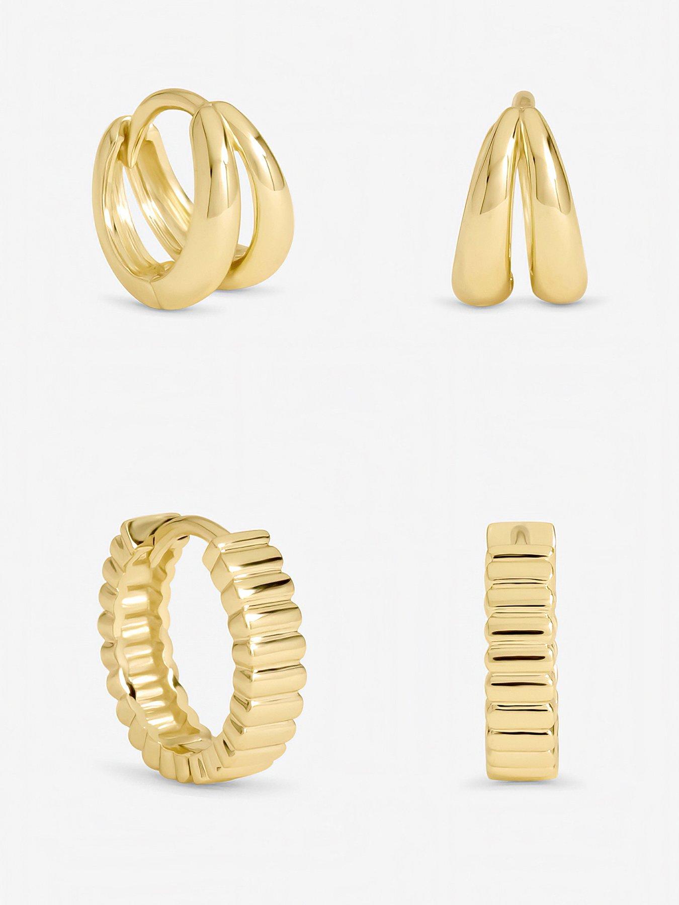Image 1 of 1 of Inicio Gold Plated Textured Hoop Earrings - Pack of 2 - Gift Pouch