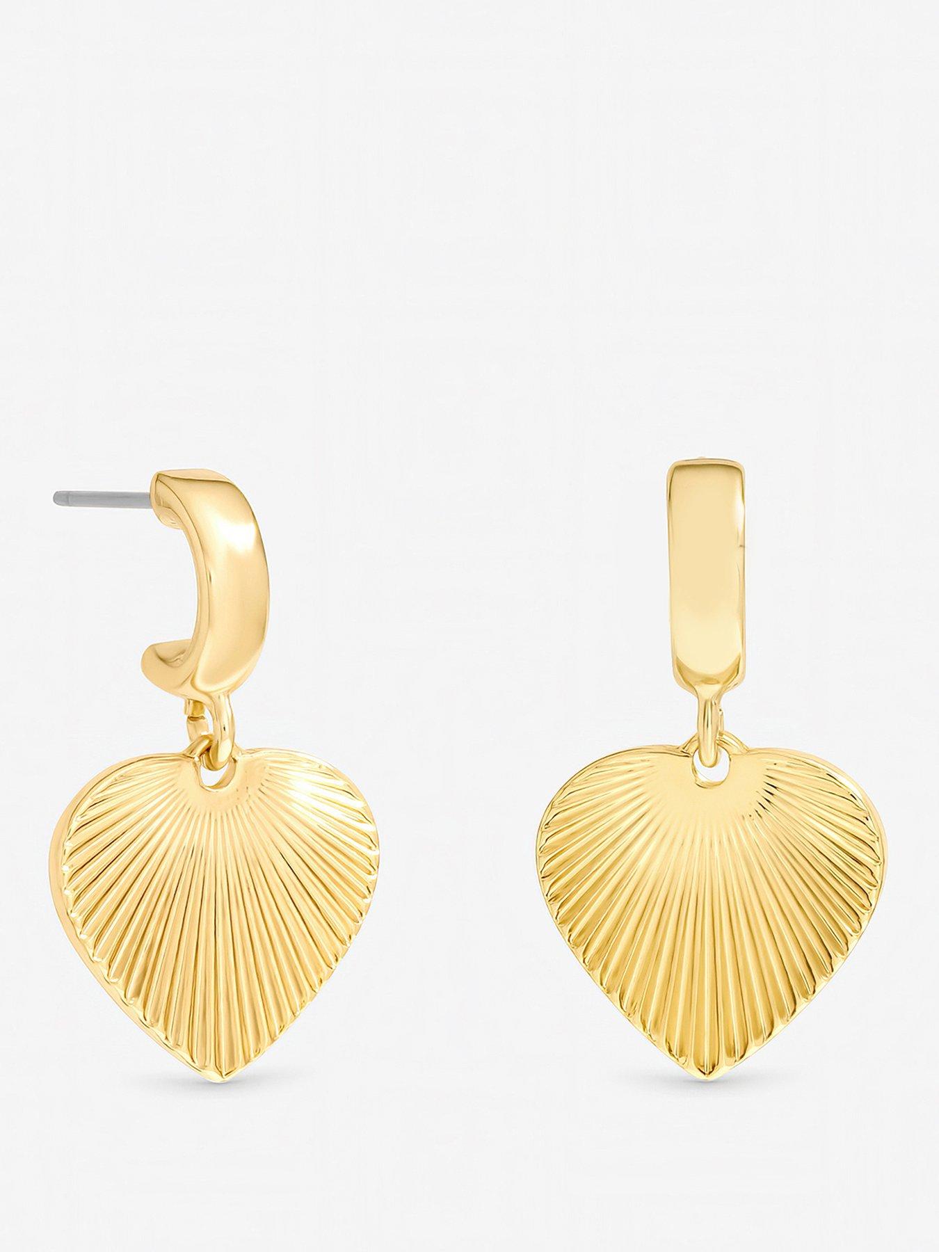 Inicio Gold Plated Diamond Cut Heart Charm Huggie Earings - Gift Pouch