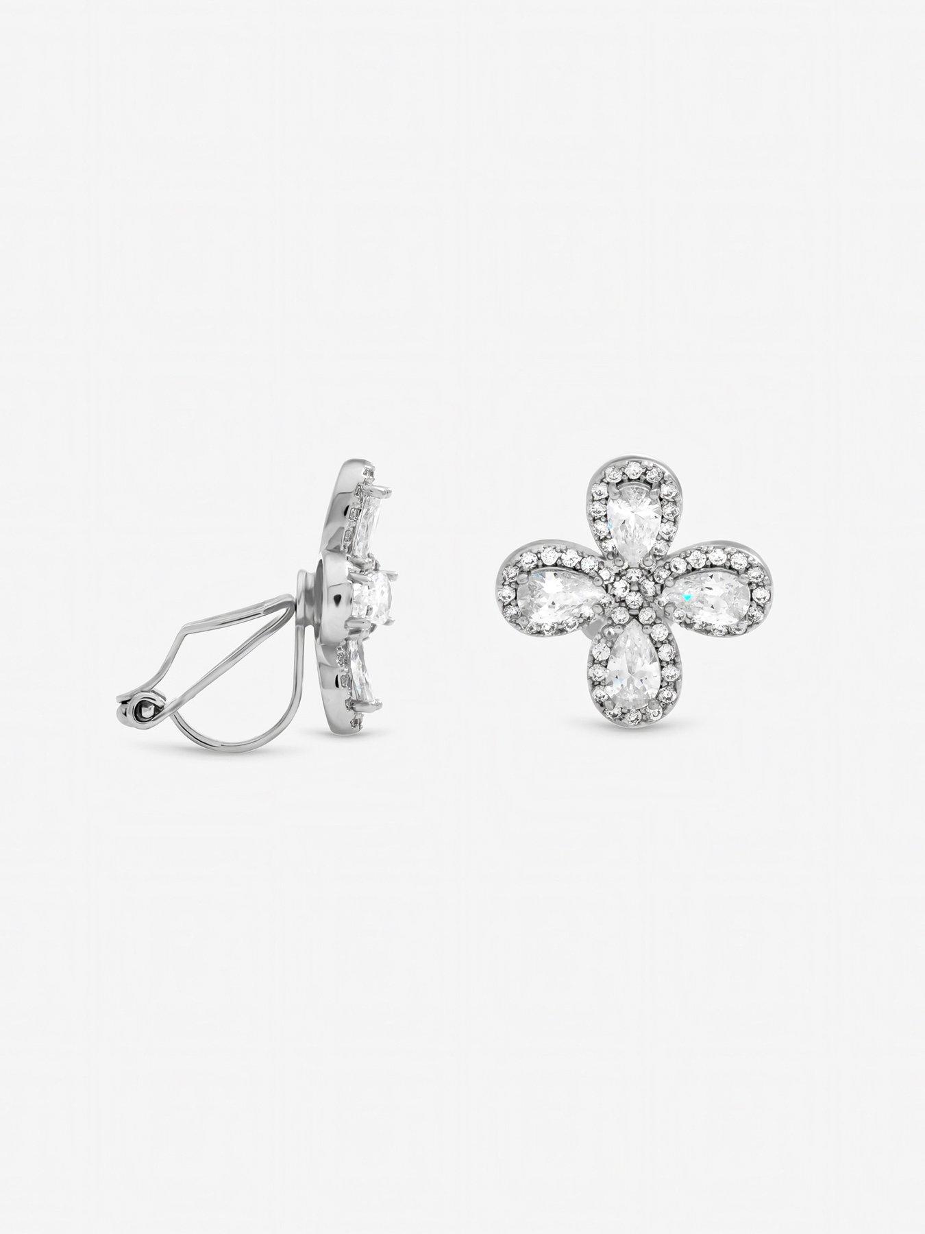 Image 2 of 3 of Jon Richard Rhodium Plated and Crystal Floral Clip Earrings