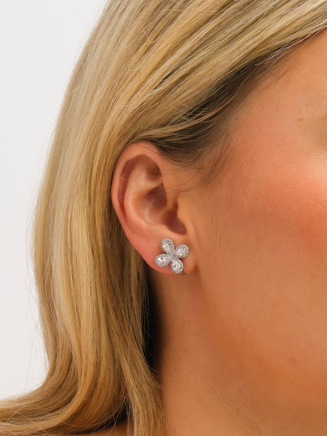 Image 3 of 3 of Jon Richard Rhodium Plated and Crystal Floral Clip Earrings