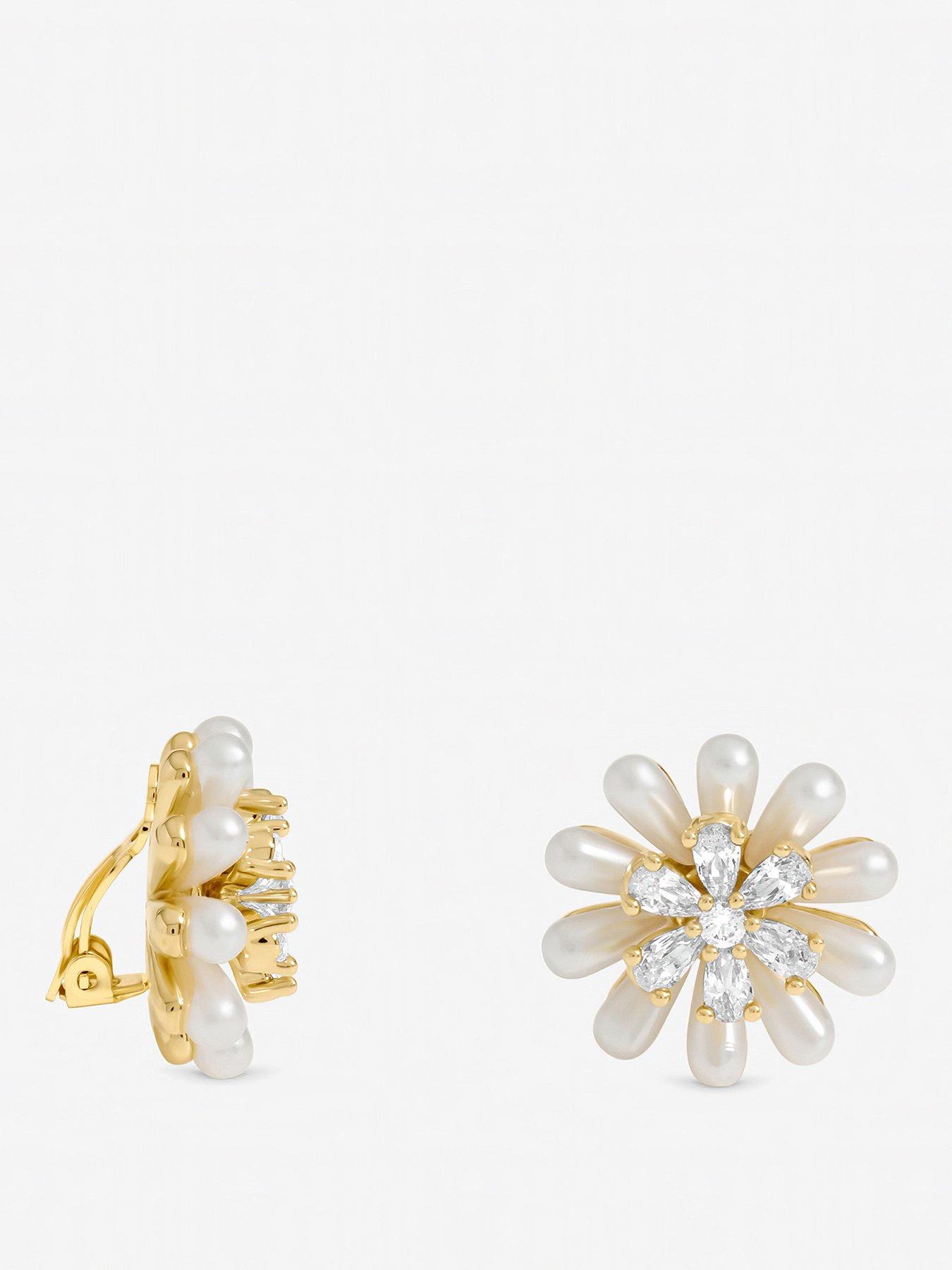 Jon Richard Gold Plated Pearl and Crystal Flower Clip Earrings
