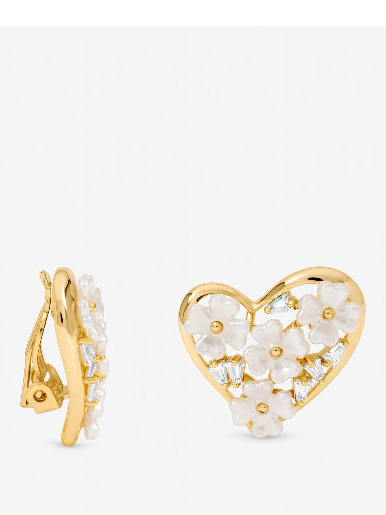 Image 1 of 3 of Jon Richard Gold Plated Floral Encrusted Heart Clip Earrings