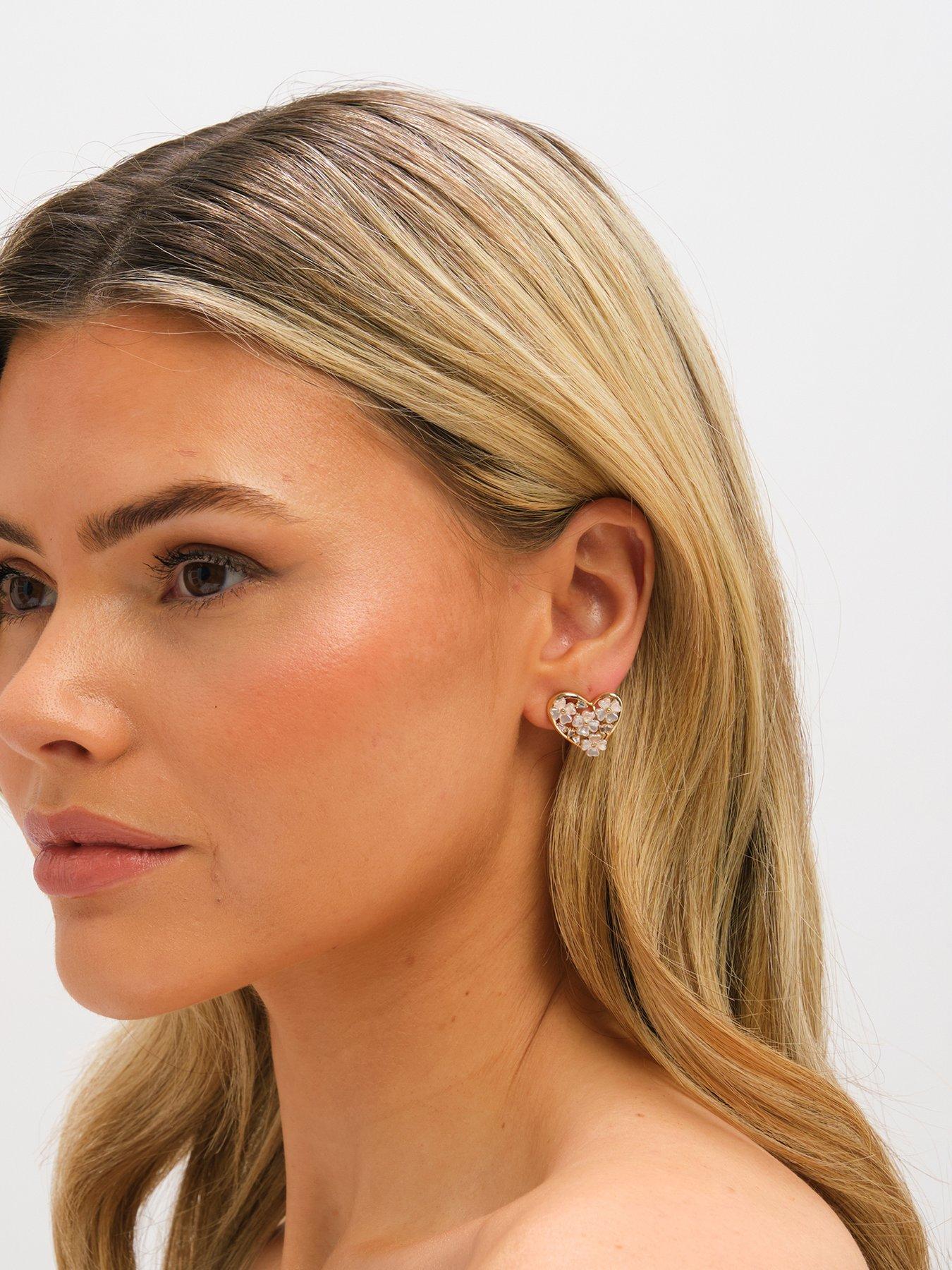 Image 2 of 3 of Jon Richard Gold Plated Floral Encrusted Heart Clip Earrings
