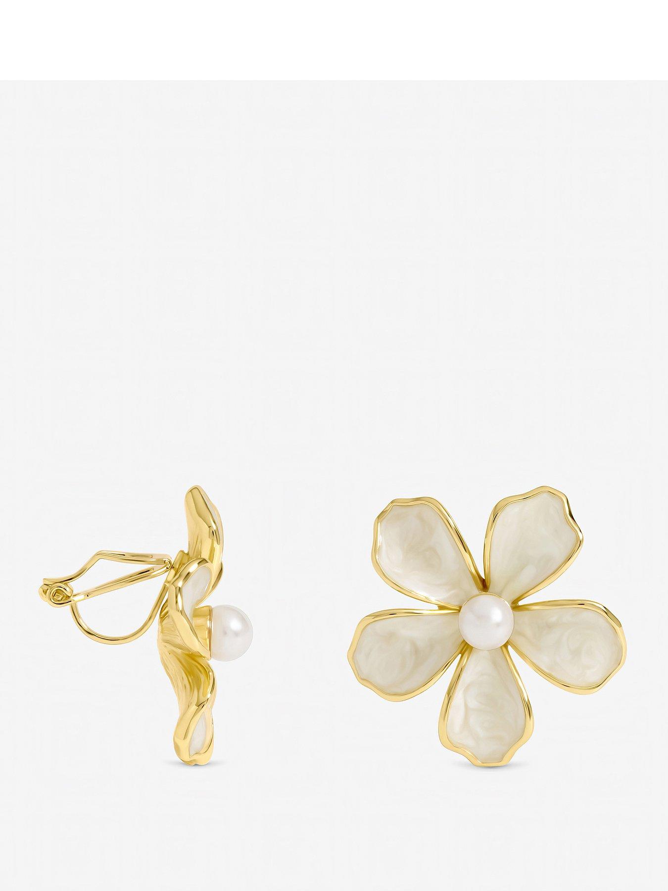Jon Richard Gold Plated and White Enamel Flower Clip Earrings