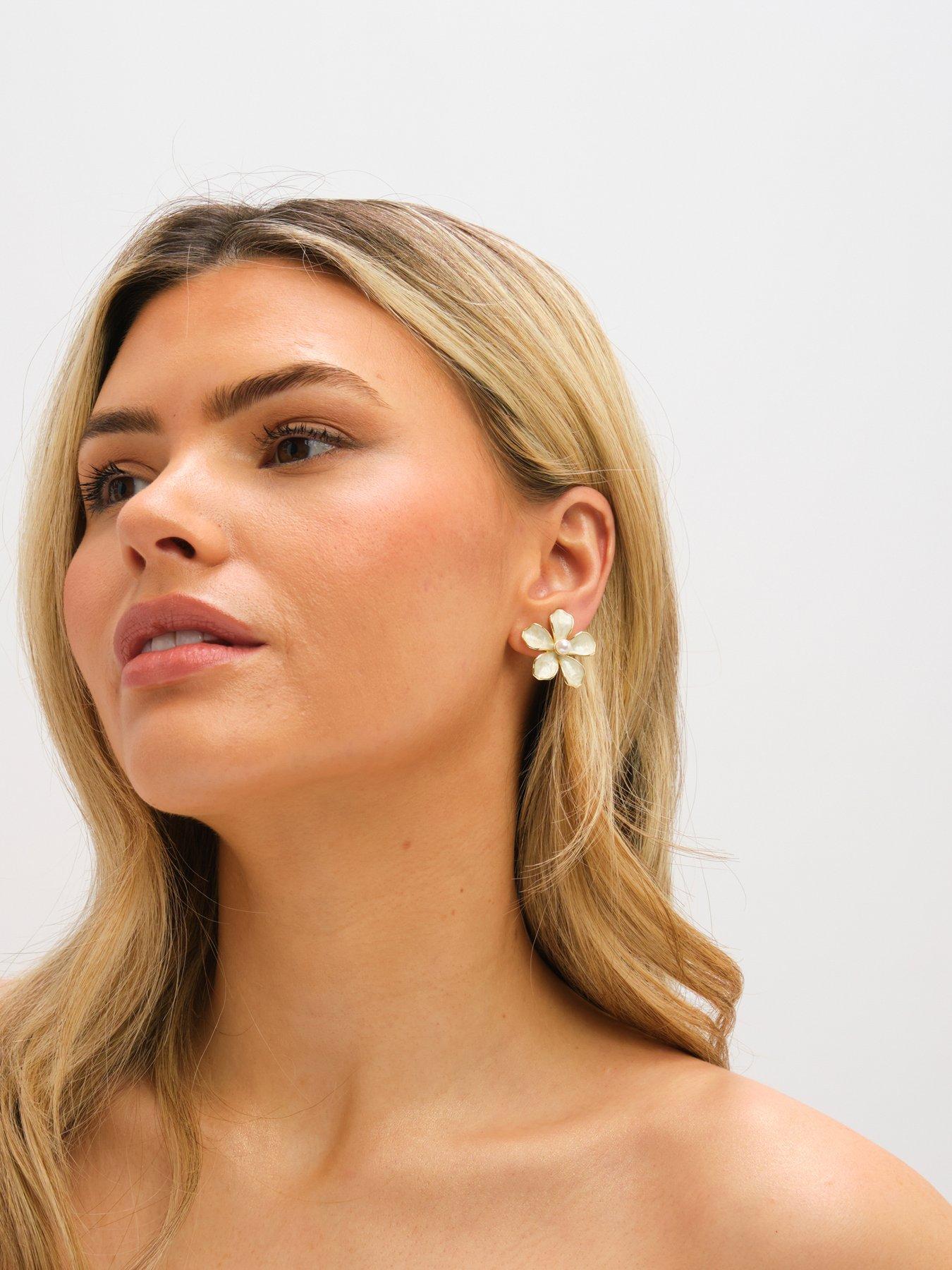 Image 2 of 3 of Jon Richard Gold Plated and White Enamel Flower Clip Earrings