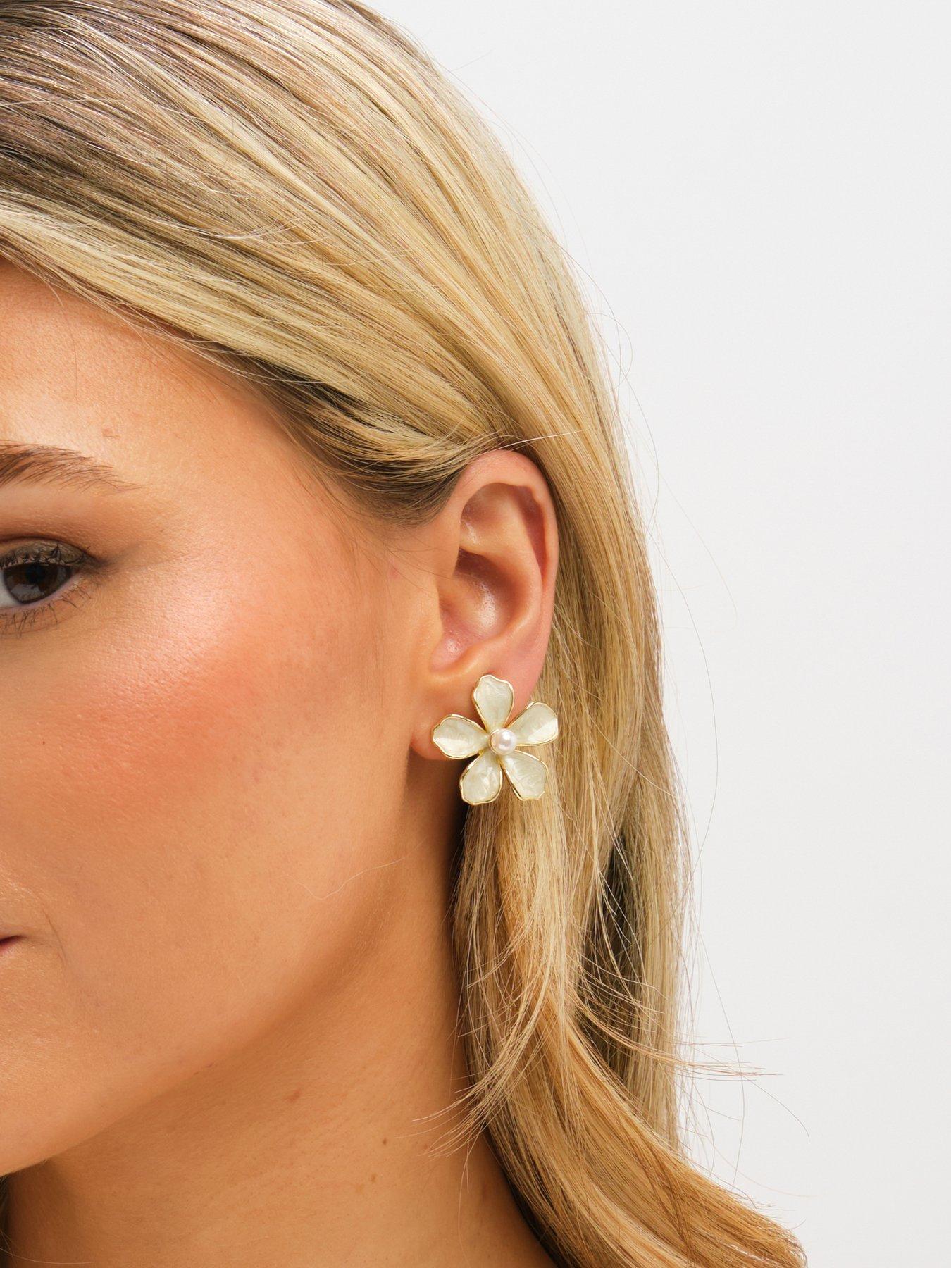 Image 3 of 3 of Jon Richard Gold Plated and White Enamel Flower Clip Earrings