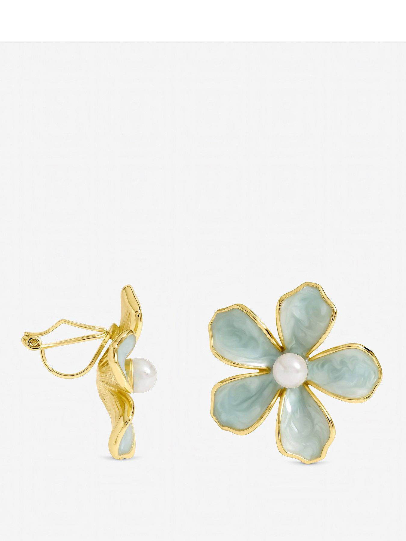 Jon Richard Gold Plated and Blue Enamel Flower Clip Earrings