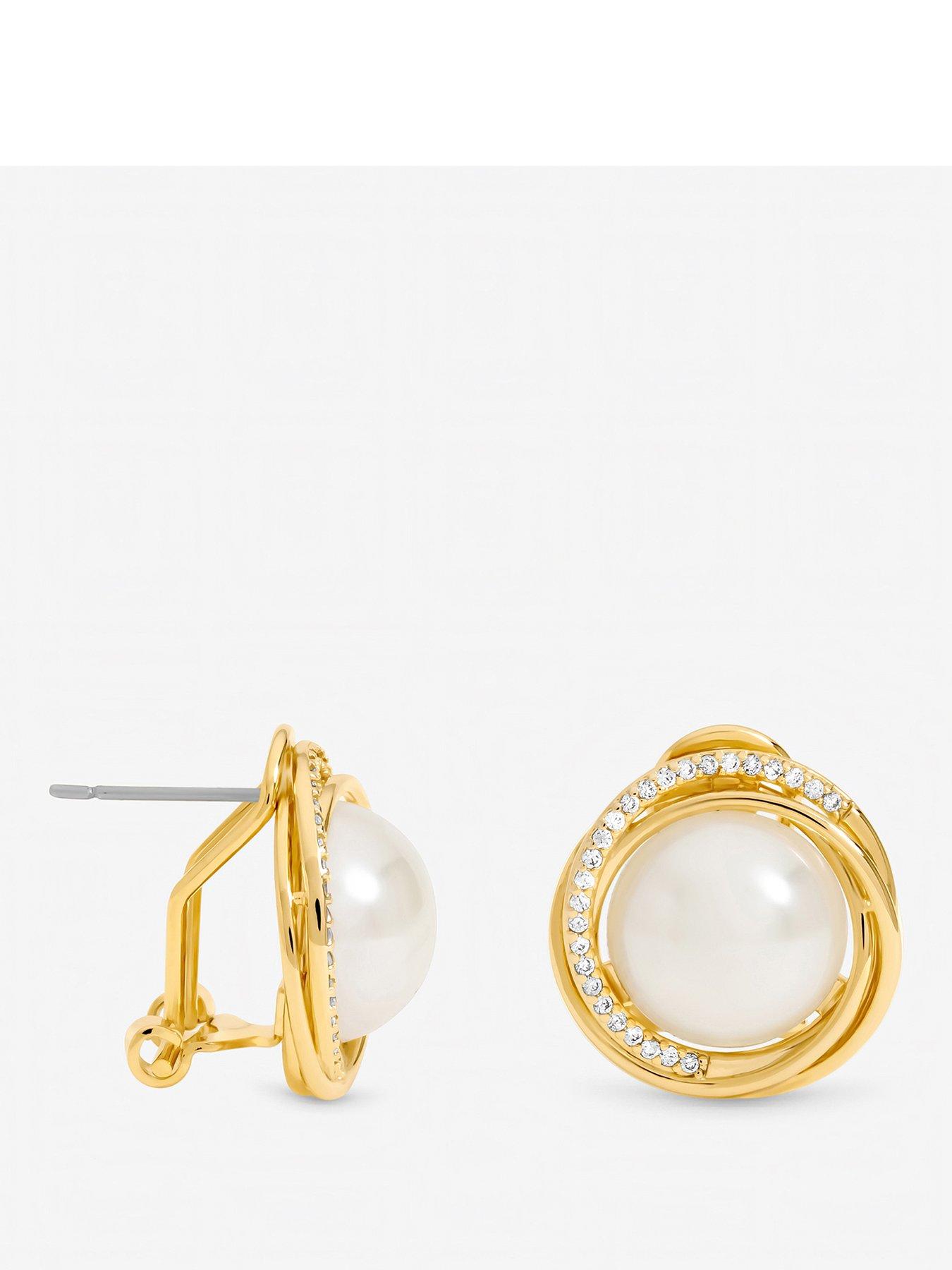Jon Richard Gold Plated Crystal Halo and Pearl Clip Earrings