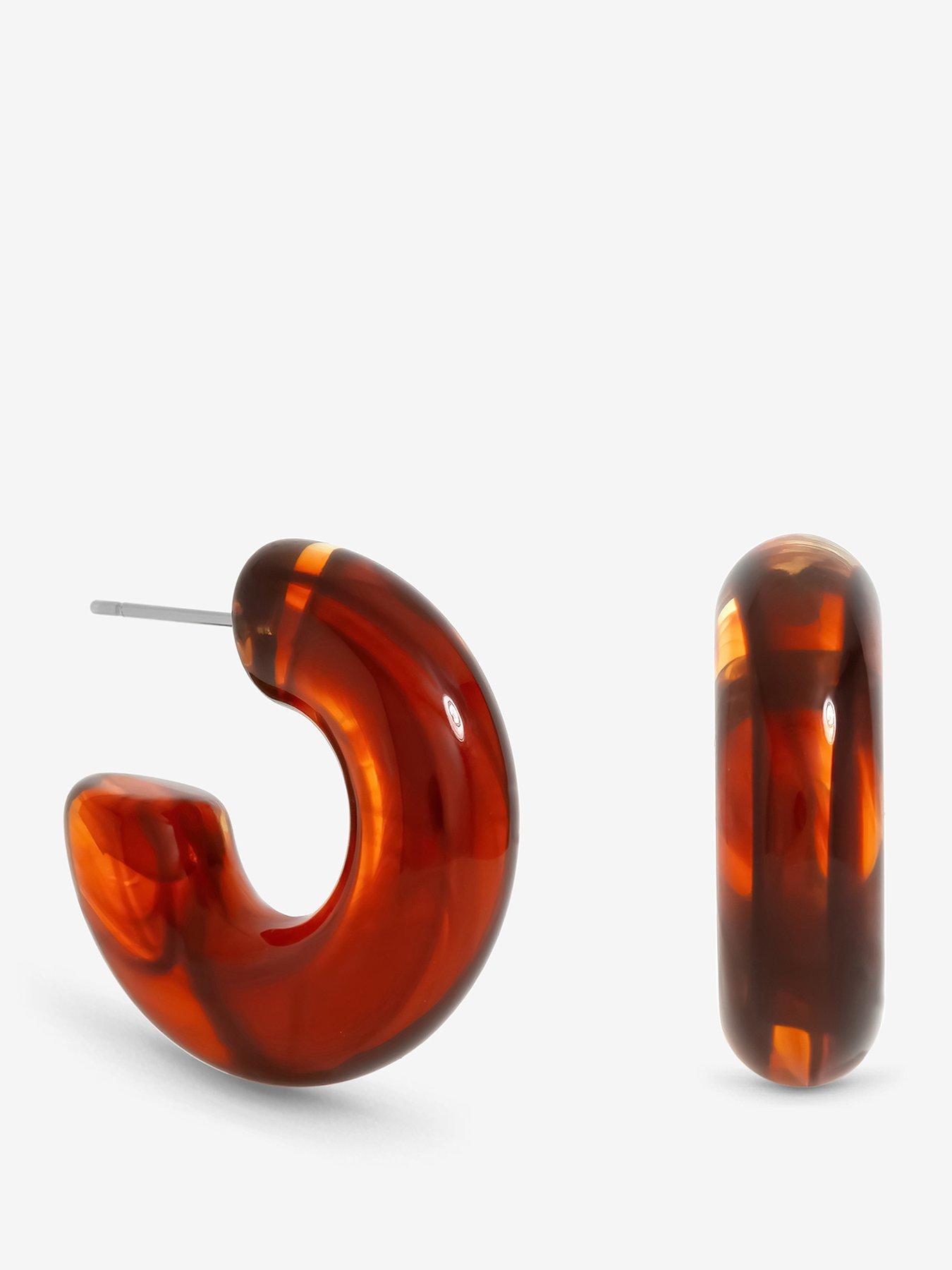 Mood Gold Plated Brown Resin Hoop Earrings