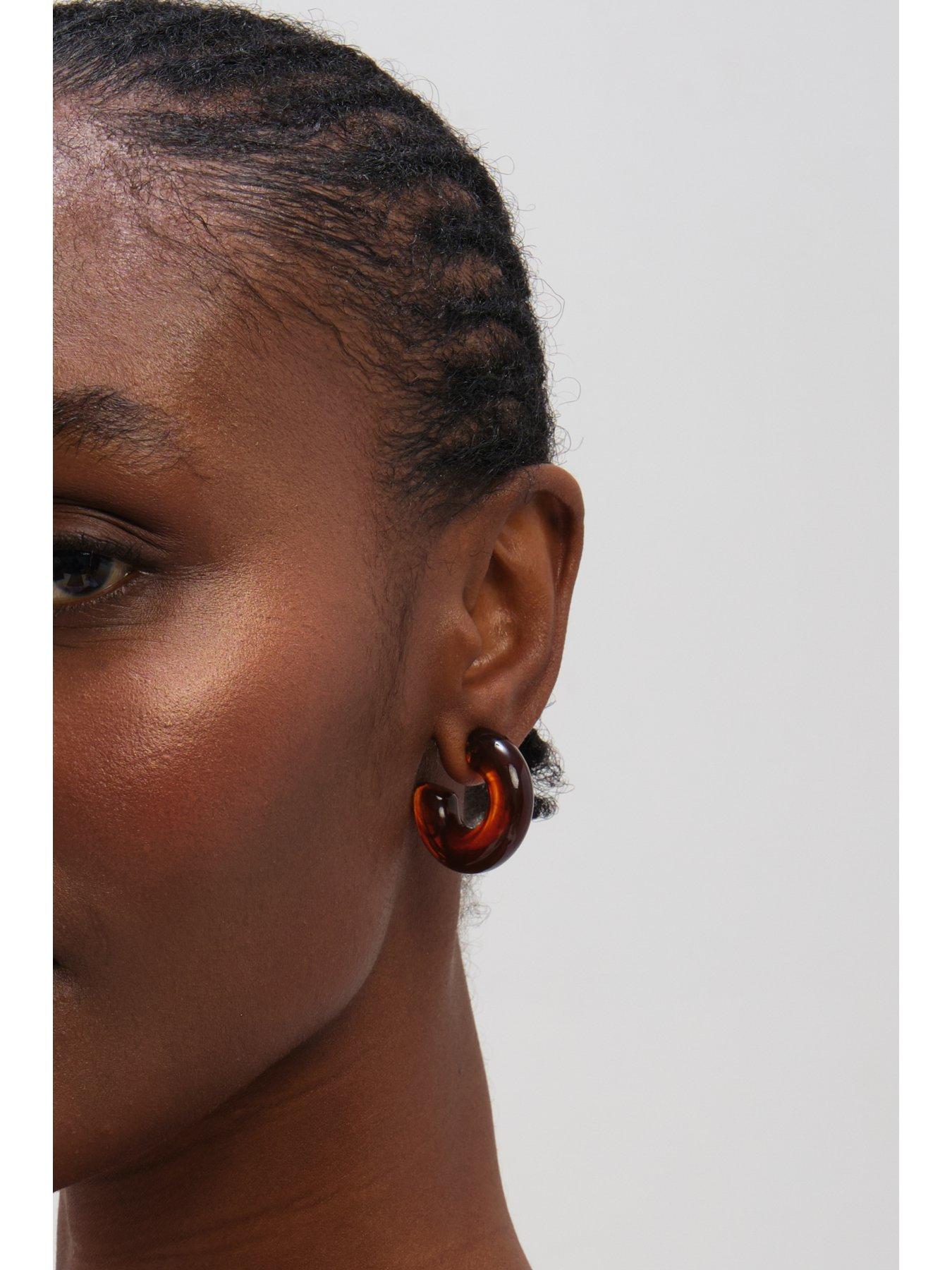 Image 2 of 3 of Mood Gold Plated Brown Resin Hoop Earrings