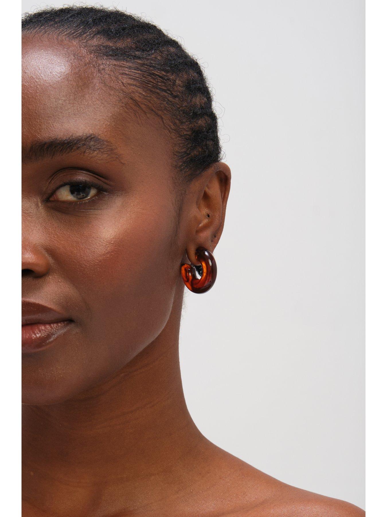 Image 3 of 3 of Mood Gold Plated Brown Resin Hoop Earrings
