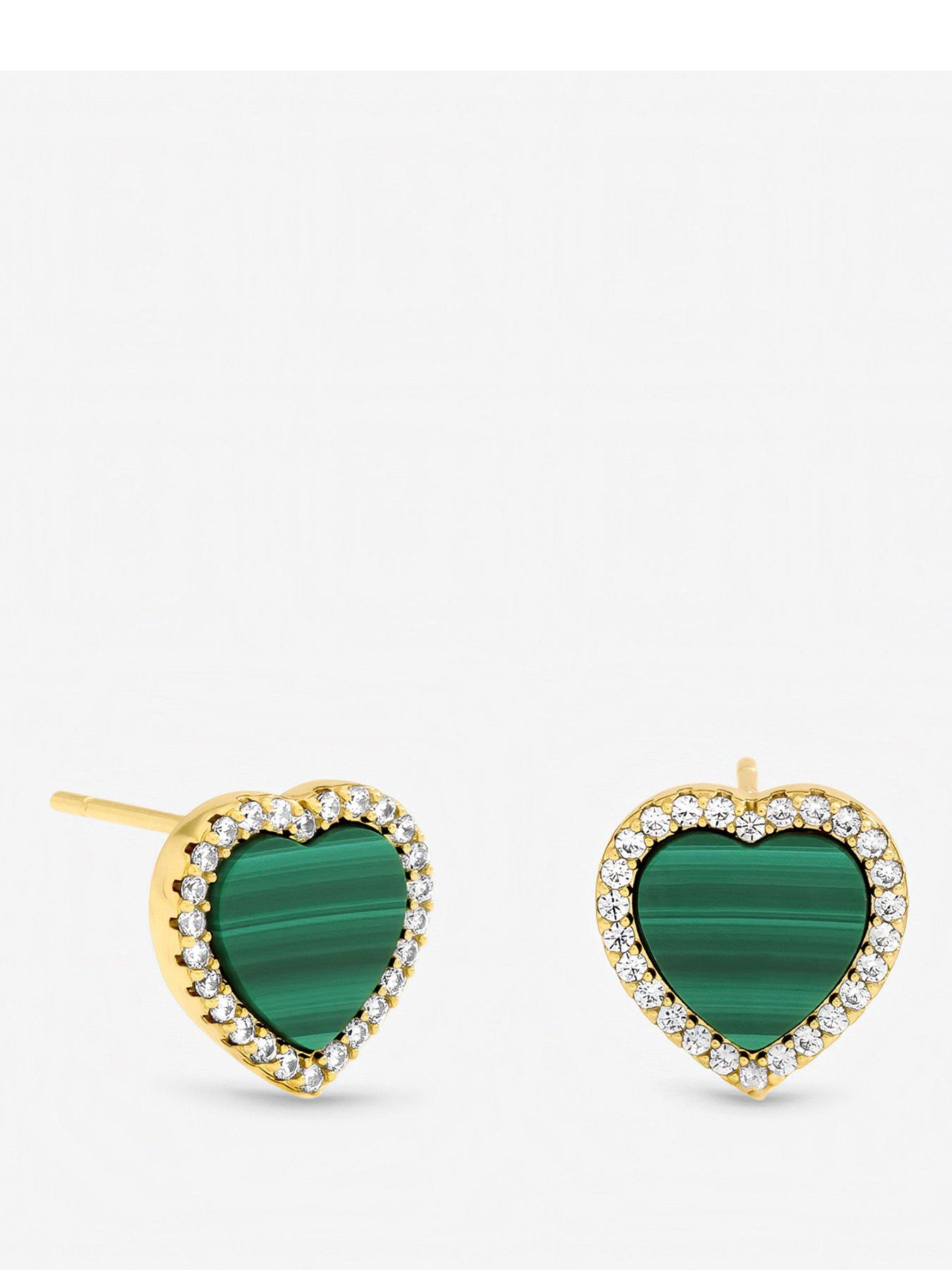 Jon Richard Gold Plated Crystal and Malachite Heart Stud Earrings