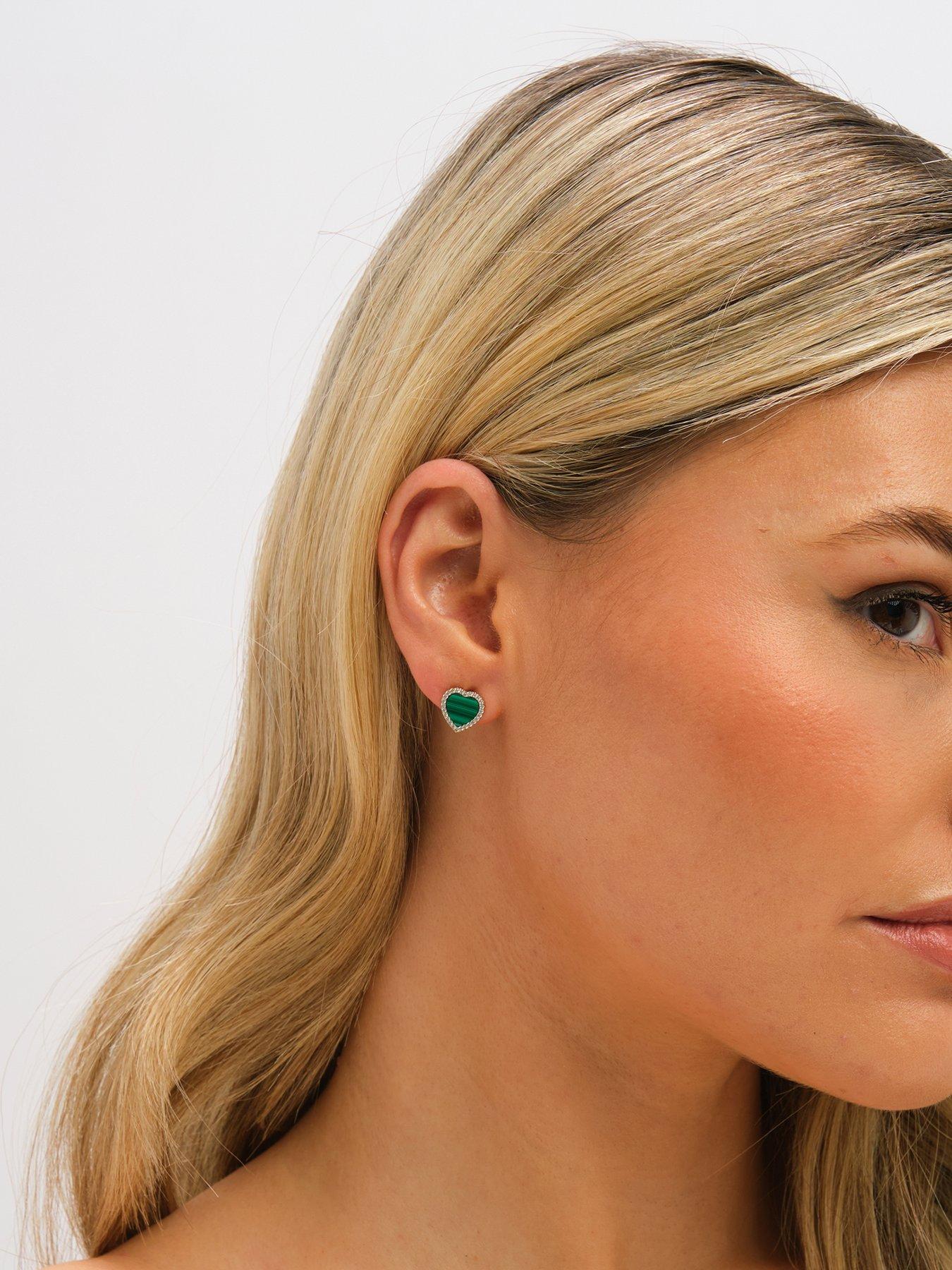 Image 2 of 3 of Jon Richard Gold Plated Crystal and Malachite Heart Stud Earrings