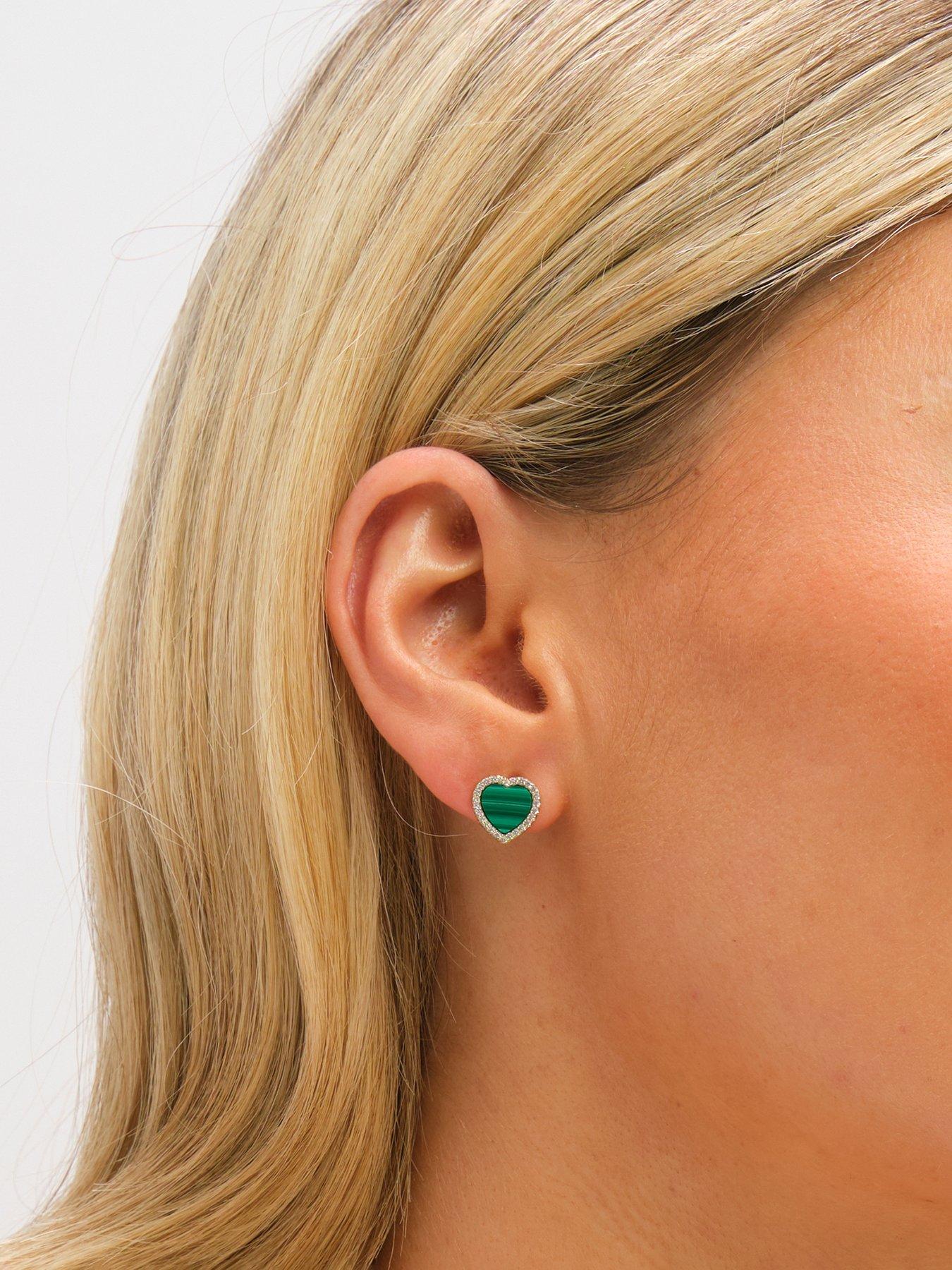 Image 3 of 3 of Jon Richard Gold Plated Crystal and Malachite Heart Stud Earrings