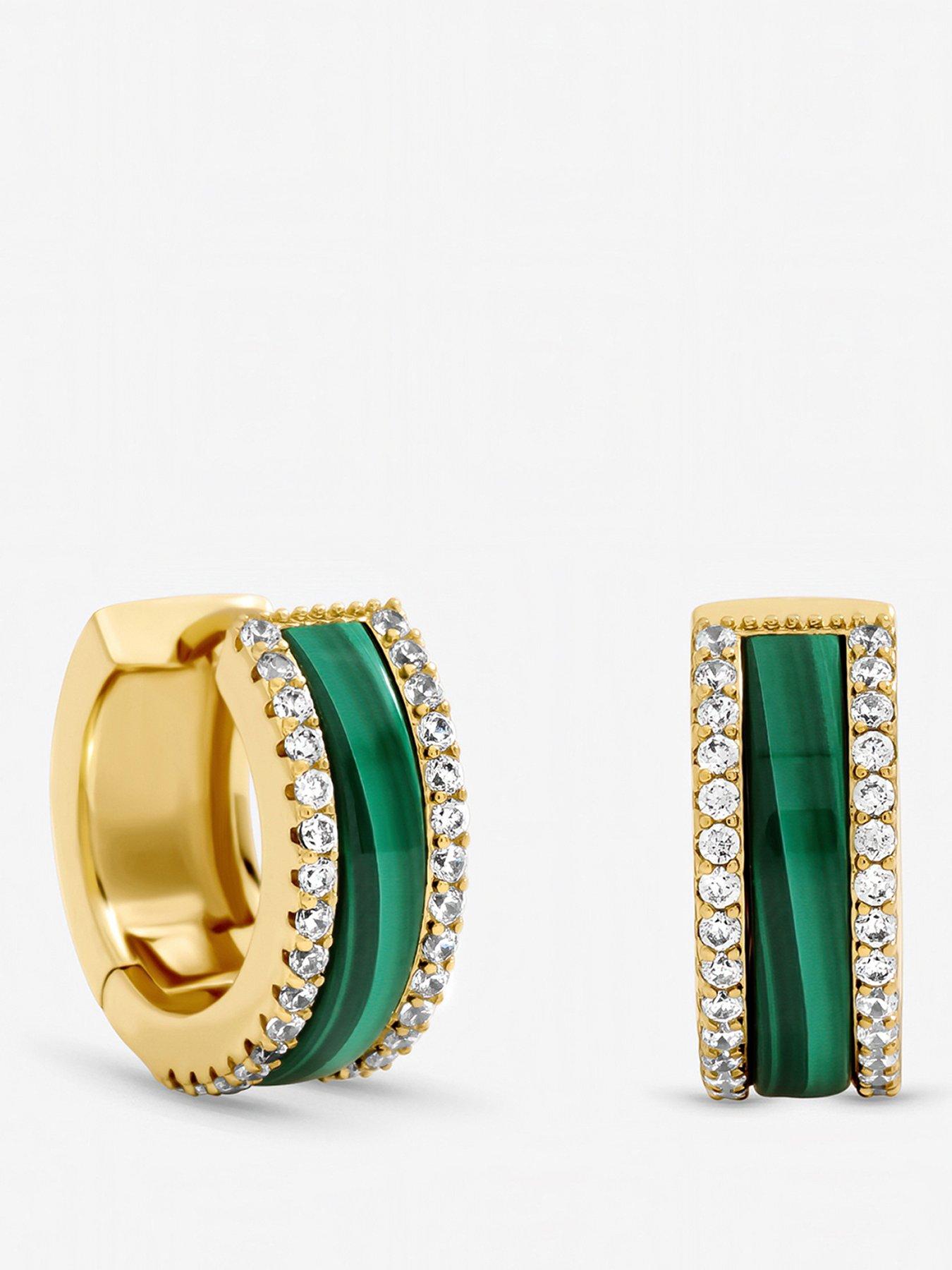 Image 1 of 3 of Jon Richard Gold Plated Crystal and Malachite Hoop Earrings