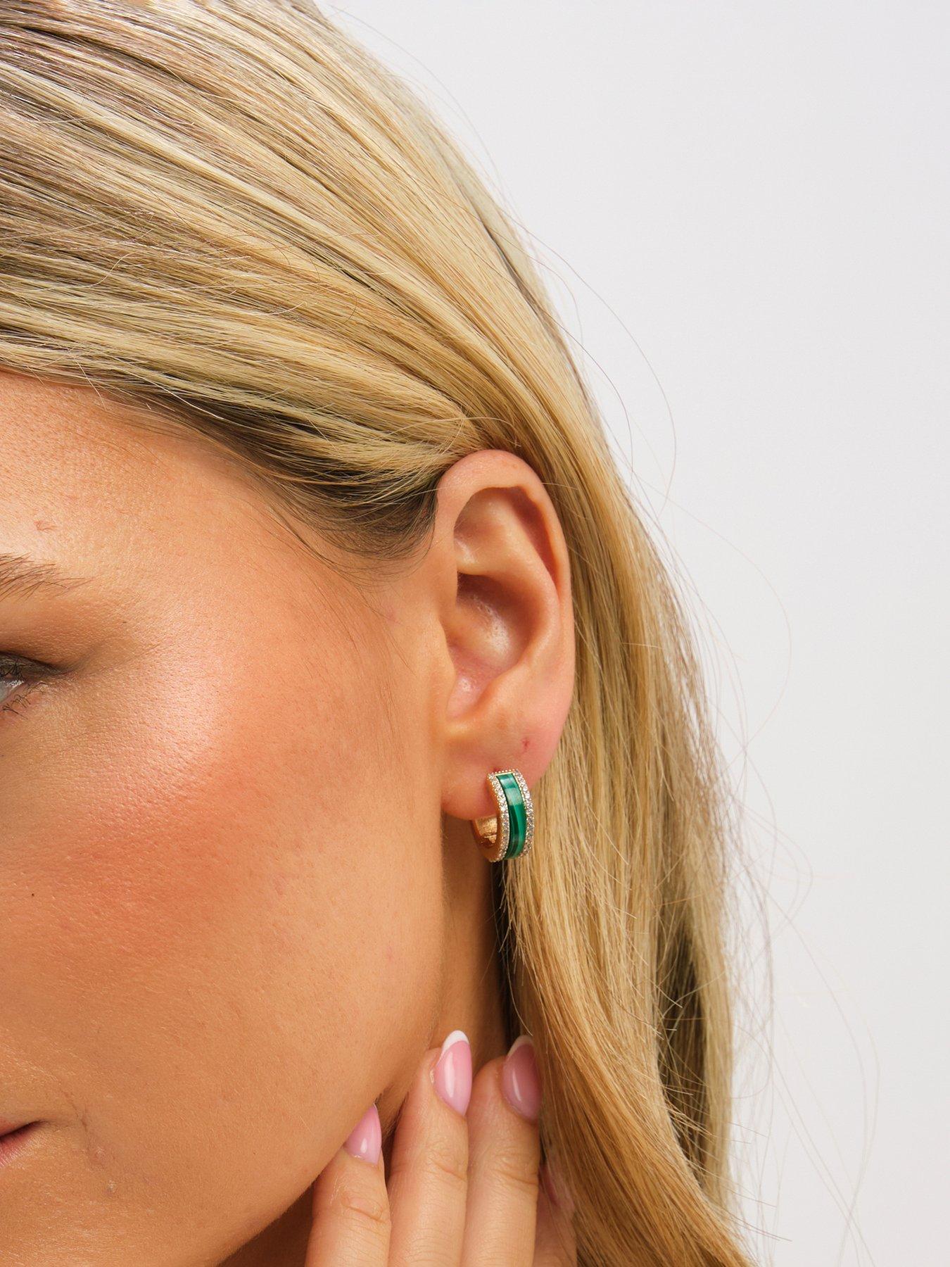 Image 2 of 3 of Jon Richard Gold Plated Crystal and Malachite Hoop Earrings
