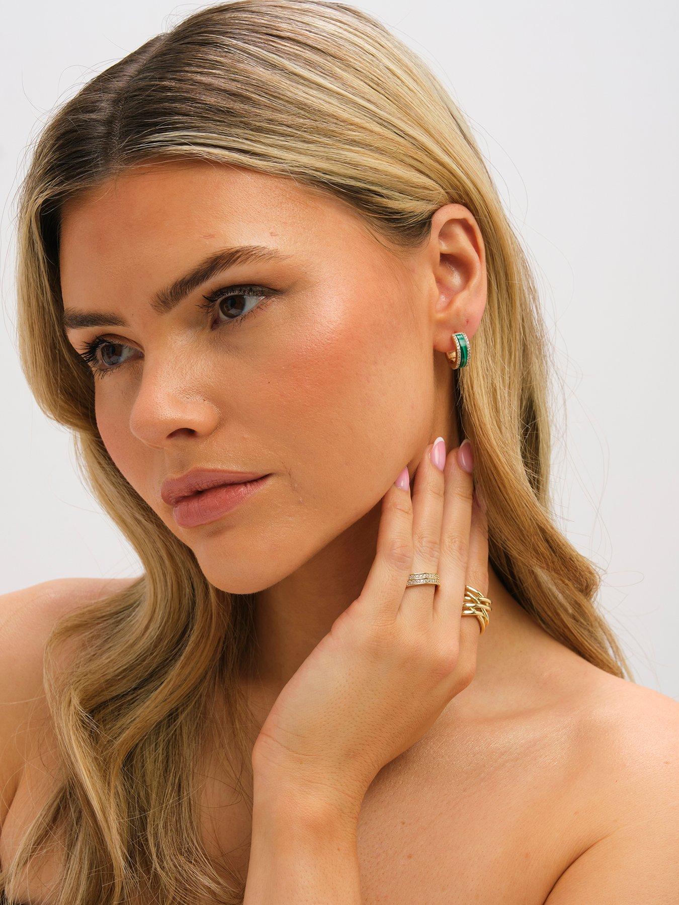 Image 3 of 3 of Jon Richard Gold Plated Crystal and Malachite Hoop Earrings