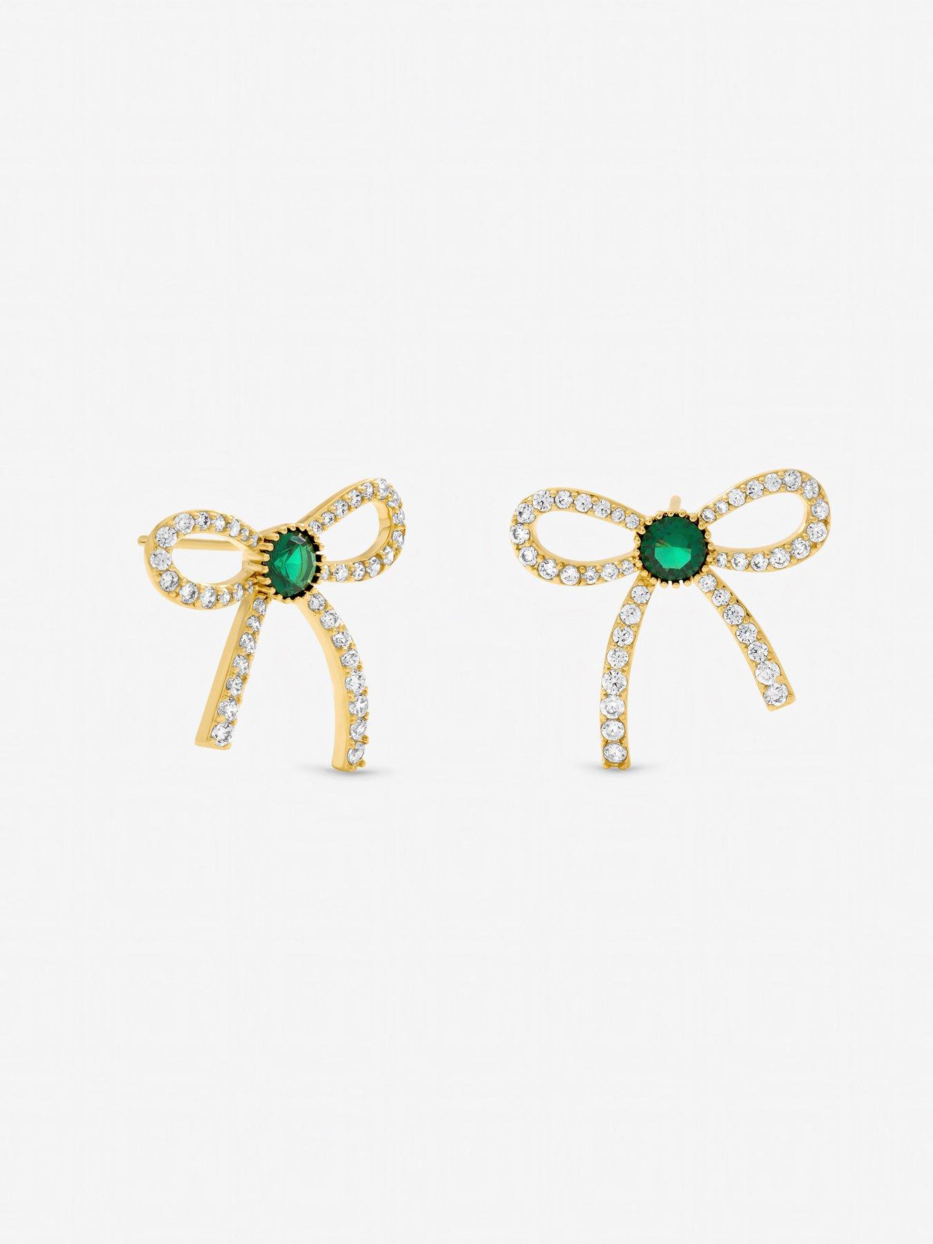Image 2 of 3 of Jon Richard Gold Plated Crystal and Emerald Bow Stud Earrings