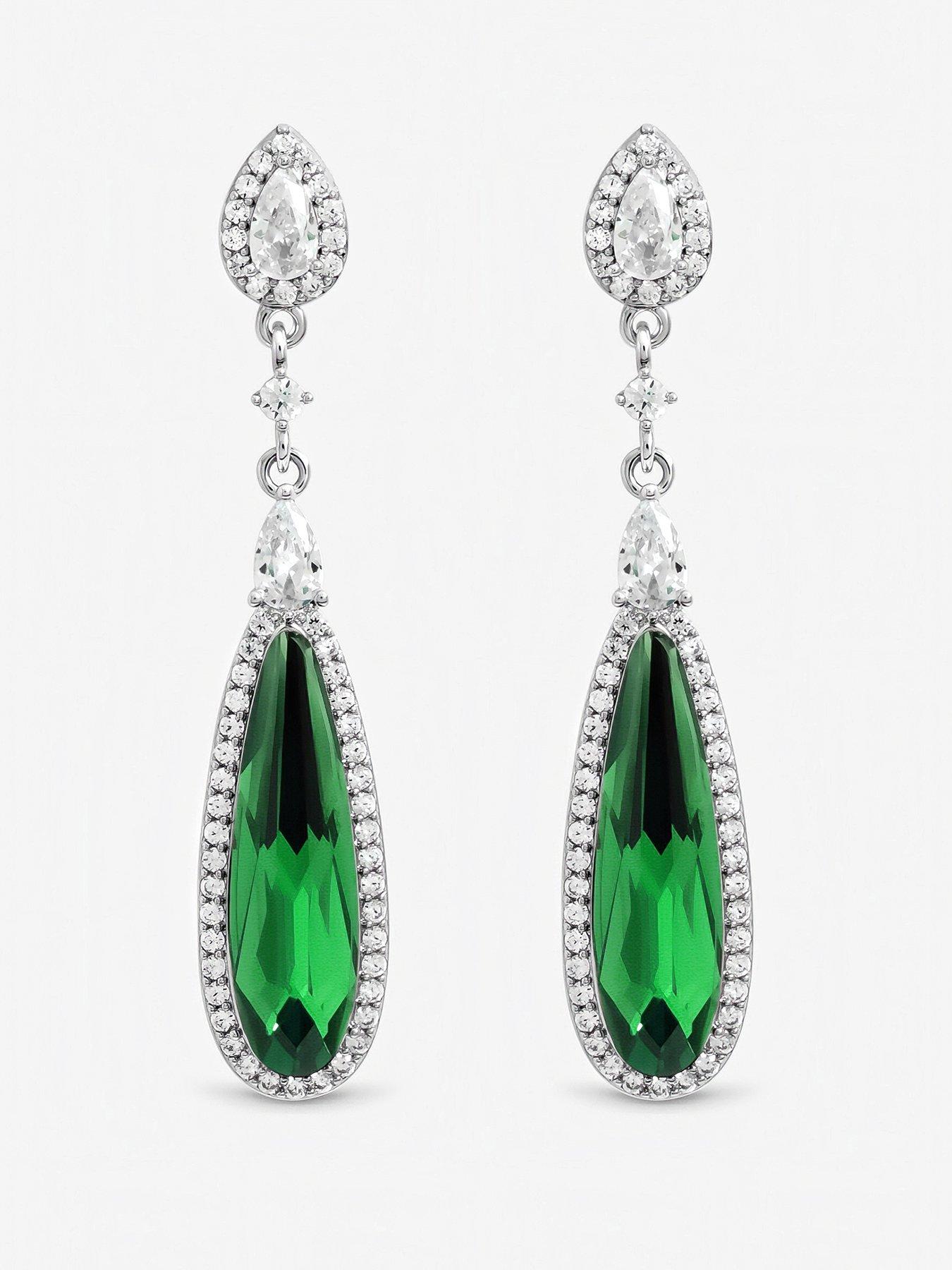 Jon Richard Gold Plated Crystal and Emerald Drop Earrings